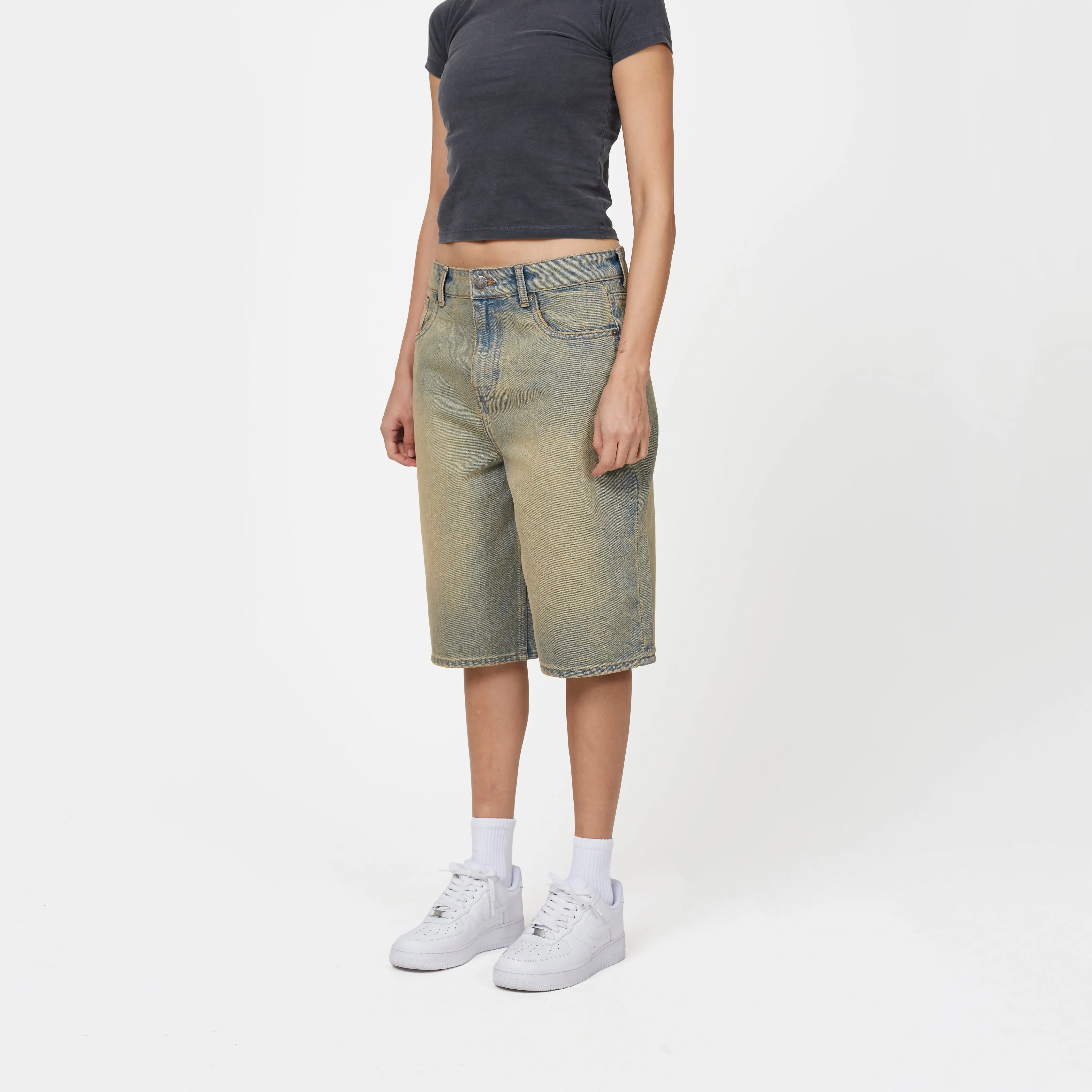 Heavy Washed Sand Blue Denim Jorts sold by Good For Nothing Clothing product image thumbnail 2
