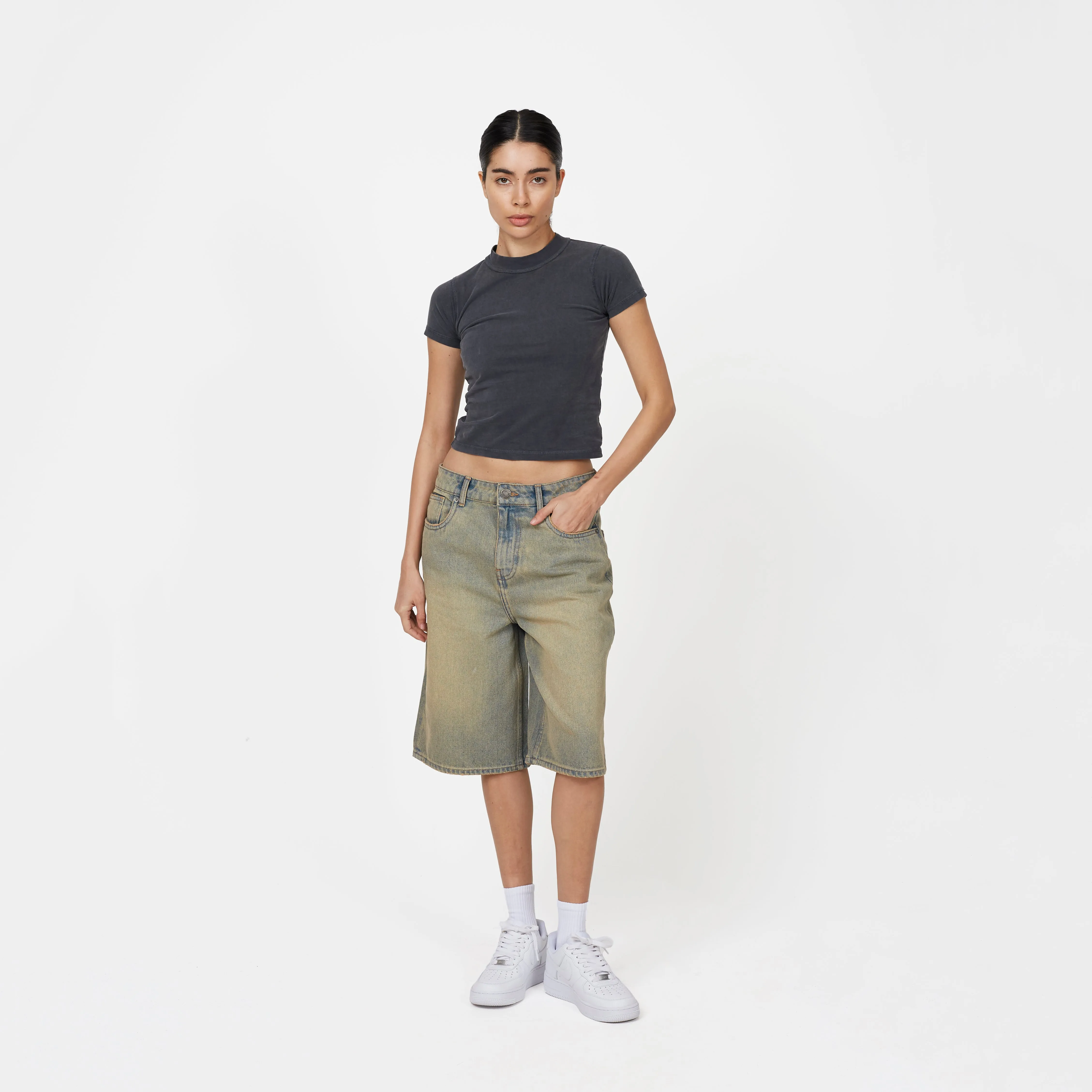 Heavy Washed Sand Blue Denim Jorts sold by Good For Nothing Clothing product image thumbnail 5