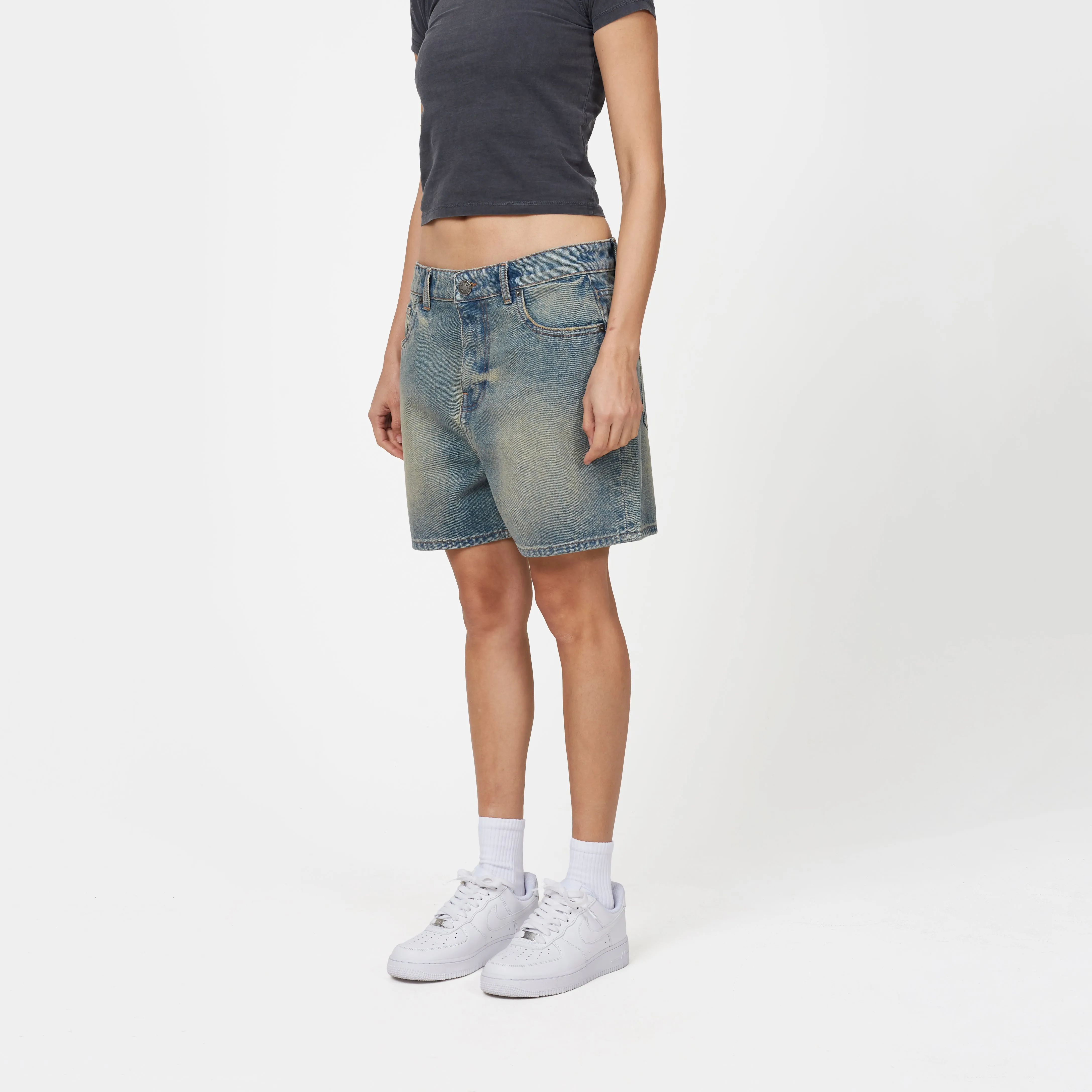 Heavy Washed Faded Blue Denim Shorts sold by Good for Nothing product image thumbnail 2