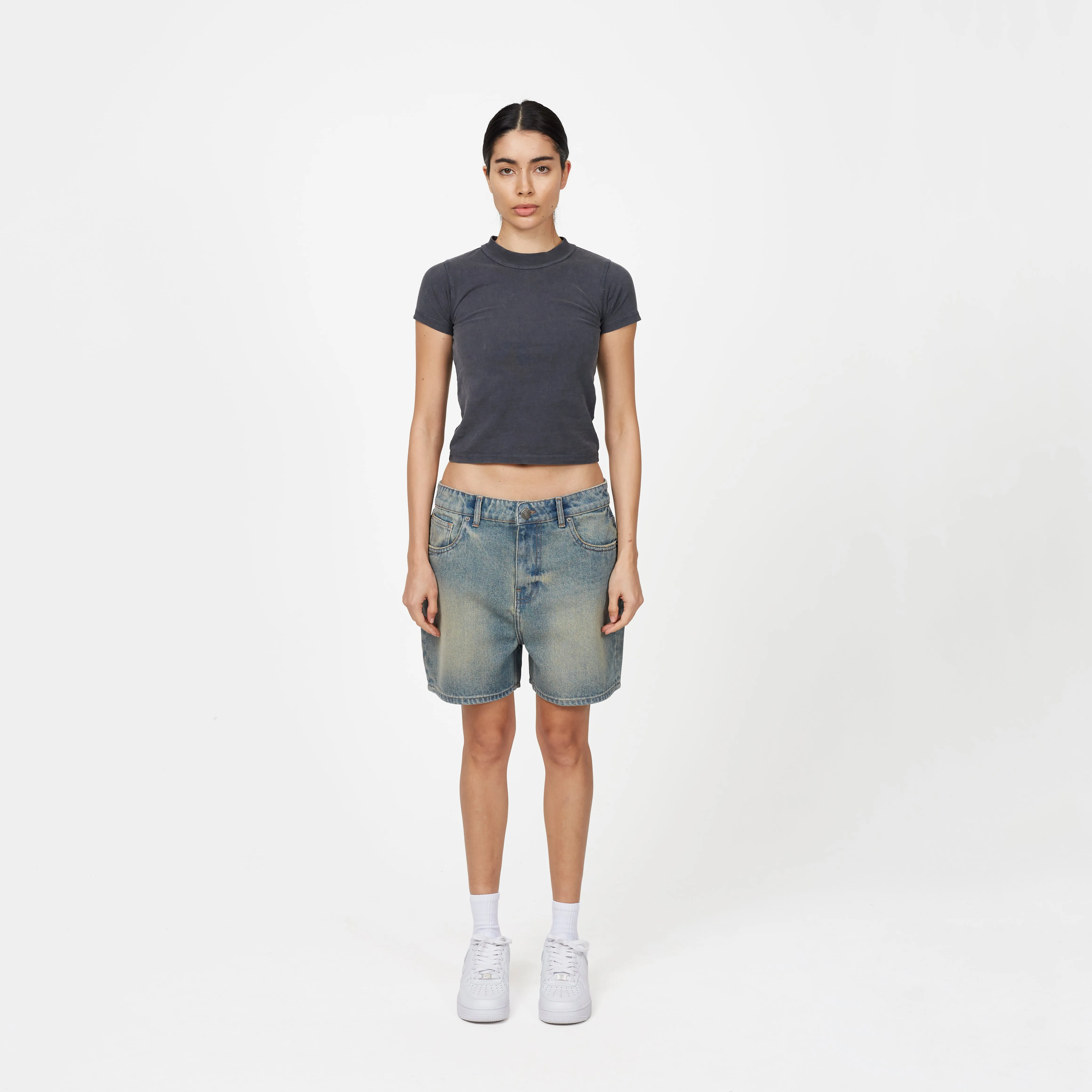 Heavy Washed Faded Blue Denim Shorts sold by Good for Nothing product image thumbnail 4