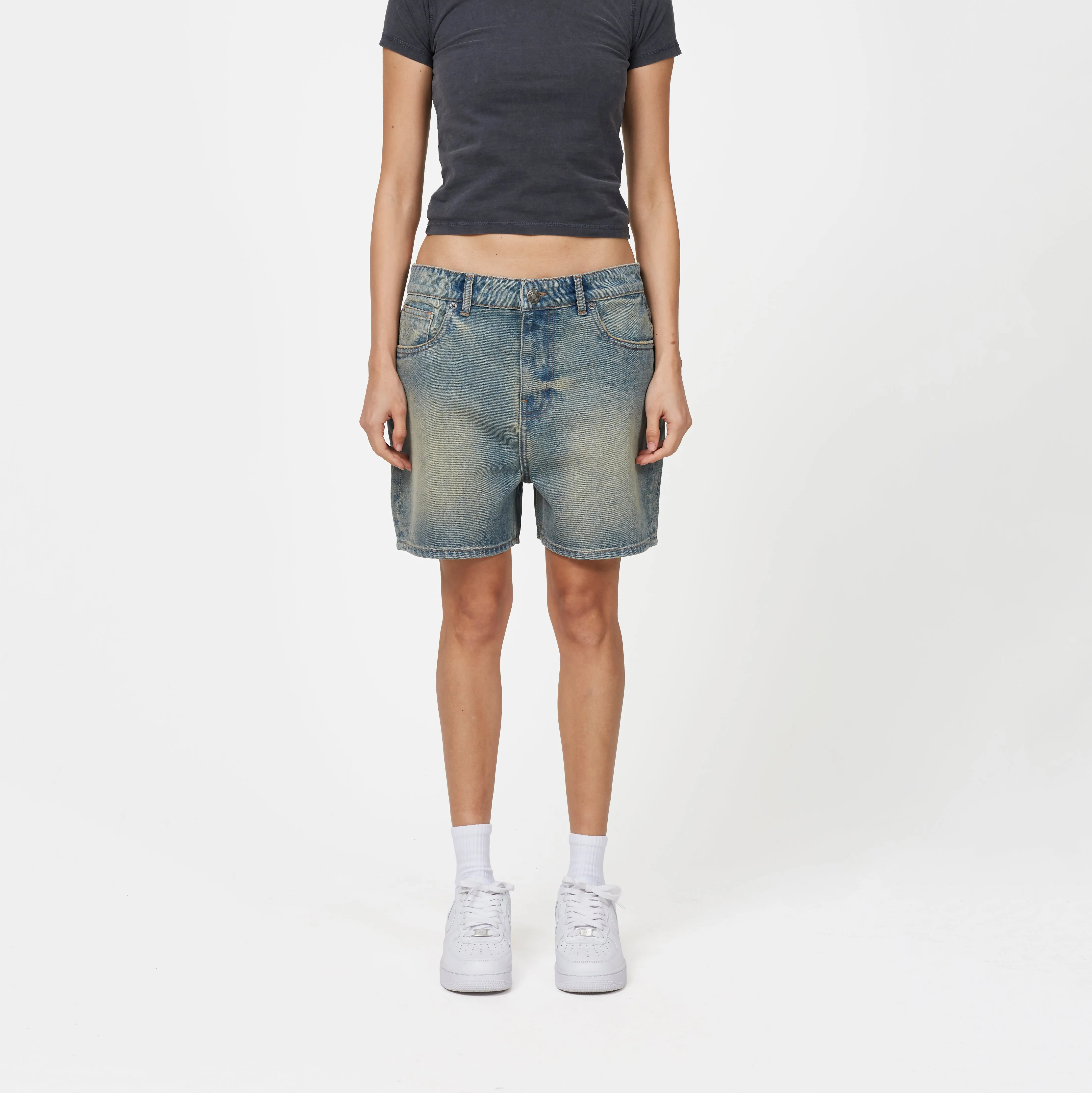 Heavy Washed Faded Blue Denim Shorts sold by Good for Nothing