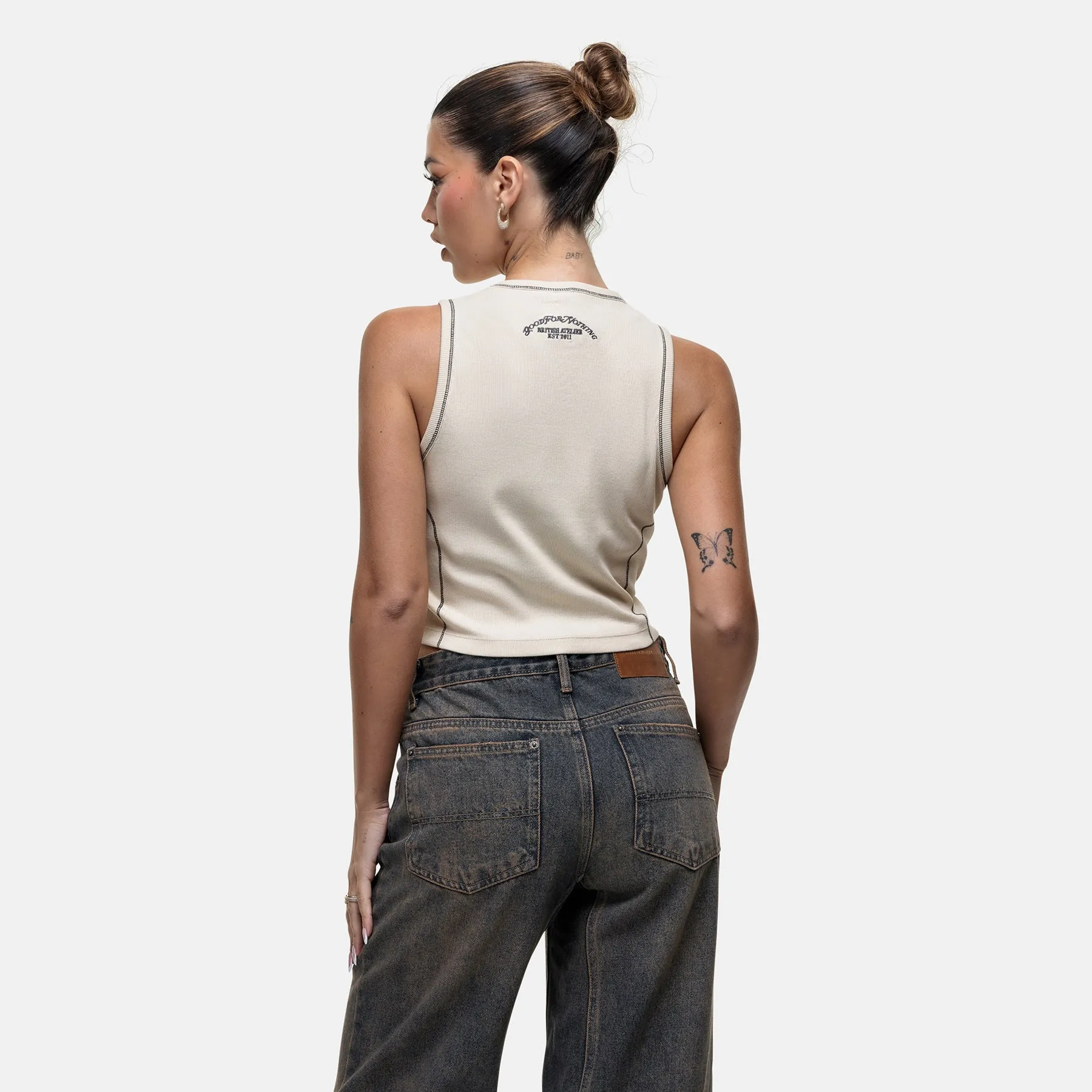 Overlock Vintage White Vest Top sold by Good For Nothing Clothing product image thumbnail 2