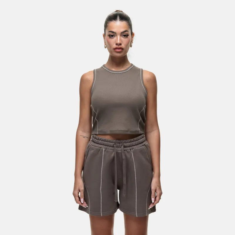 Overlock Washed Taupe Vest Top sold by Good For Nothing Clothing