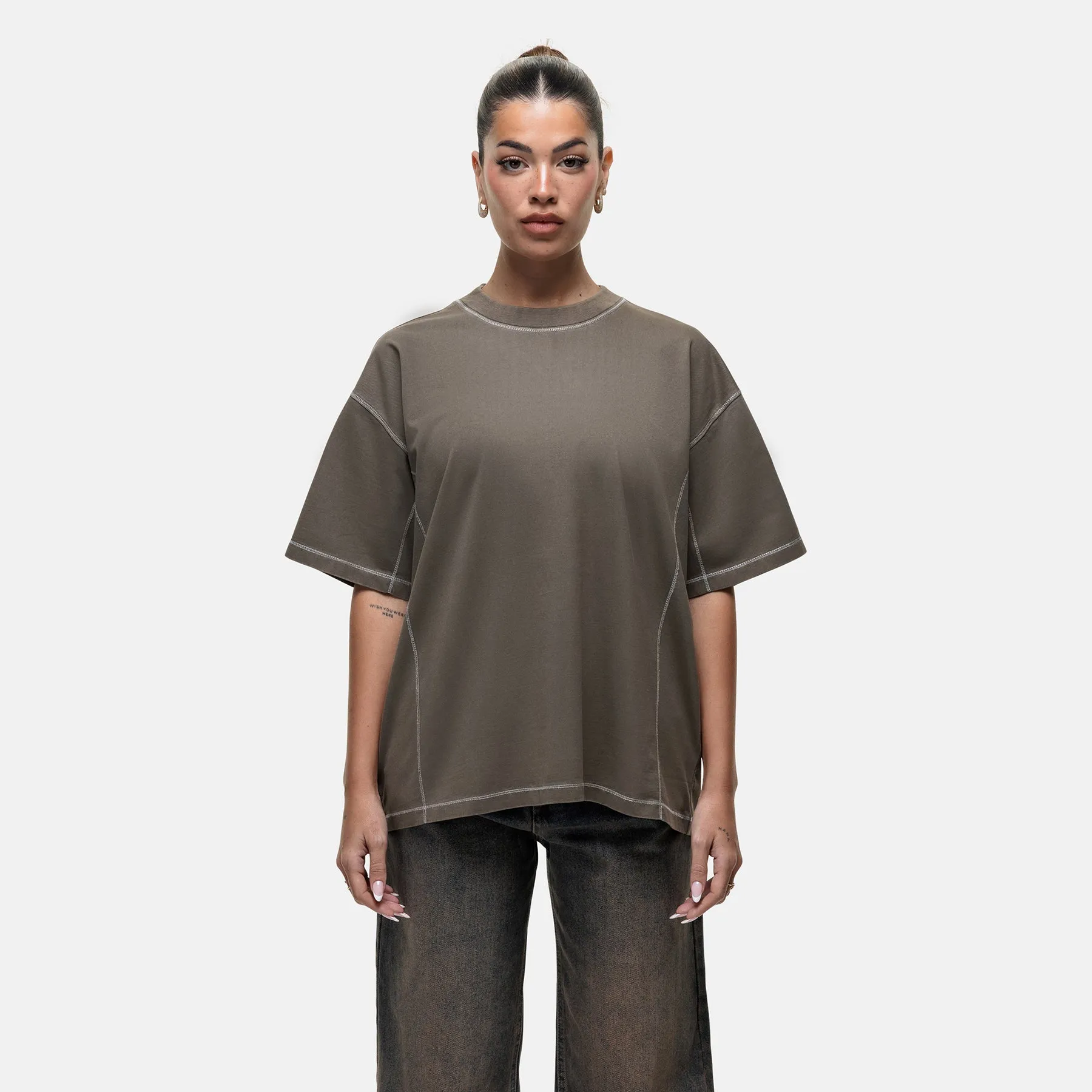 Overlock Washed Taupe T-shirt sold by Good for Nothing