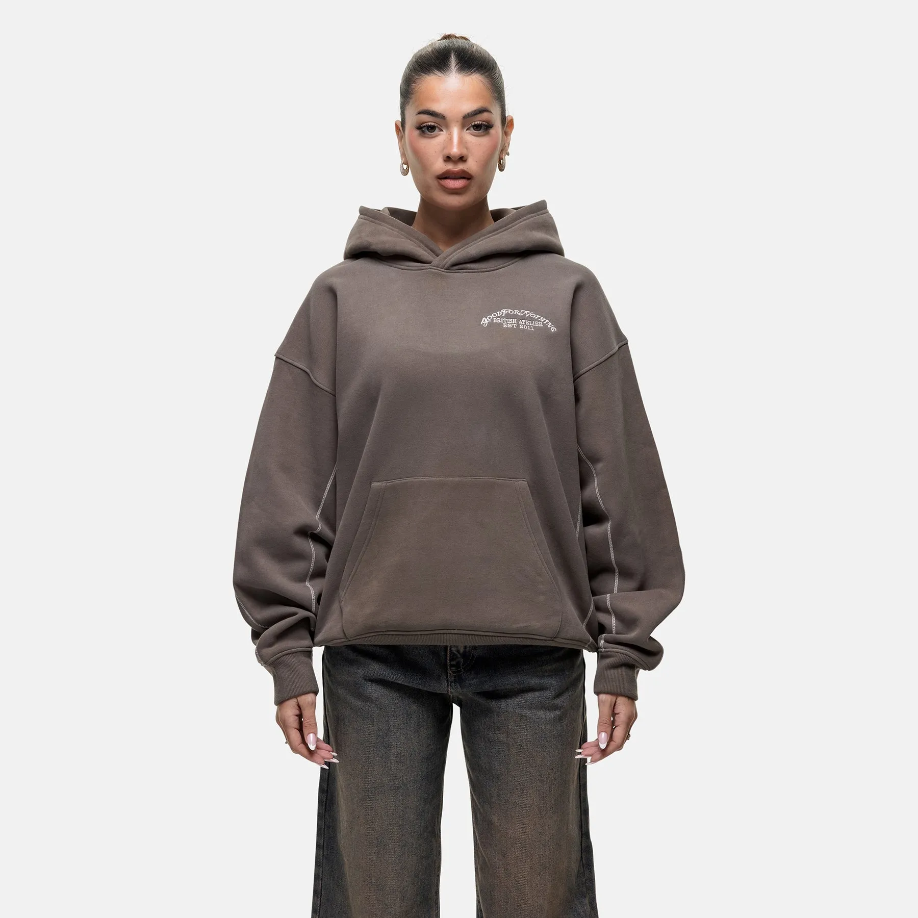 Overlock Washed Taupe Hoodie sold by Good For Nothing Clothing