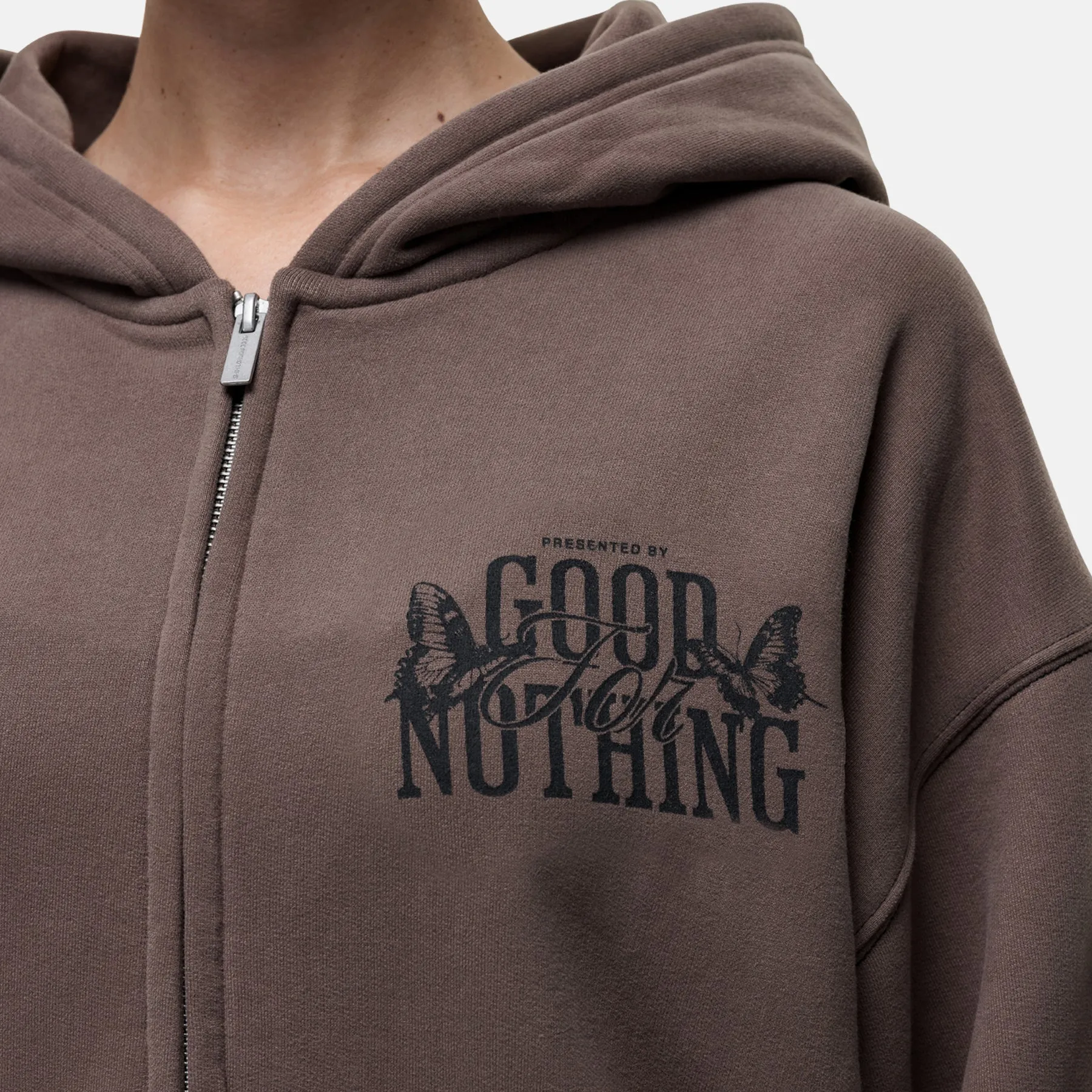 Dakota Butterfly Taupe Zip Hoodie sold by Good For Nothing Clothing product image thumbnail 4