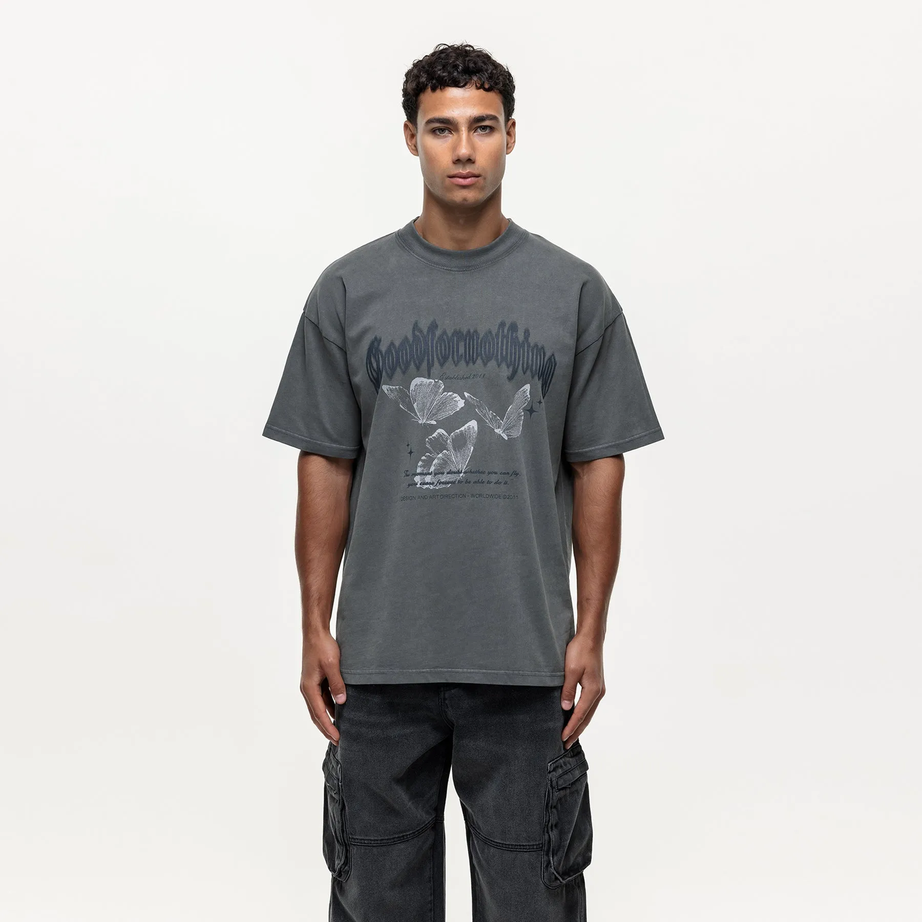 Kaleidoscope Butterfly Gunmetal T-shirt sold by Good For Nothing Clothing