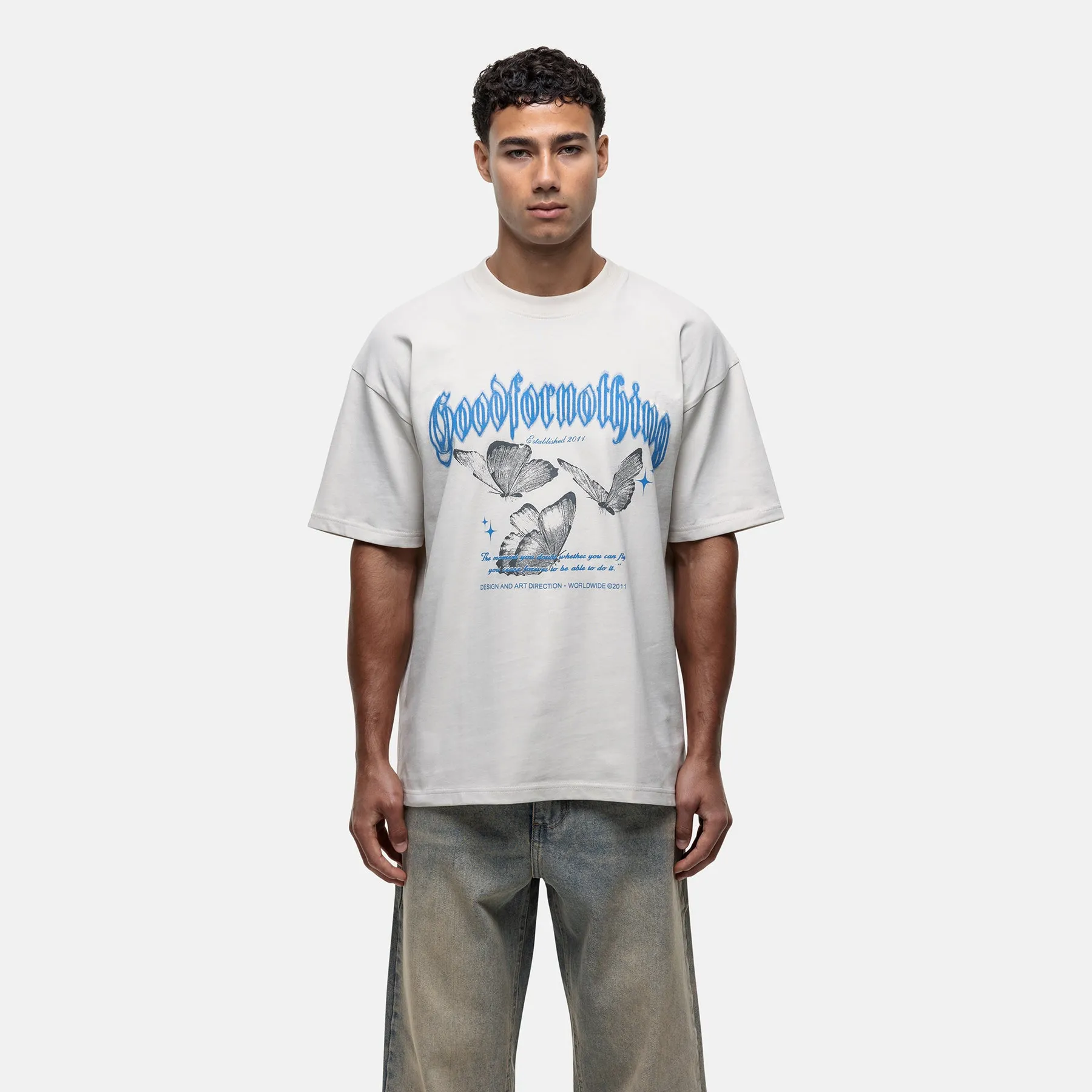 Kaleidoscope Butterfly Cream T-shirt sold by Good For Nothing Clothing