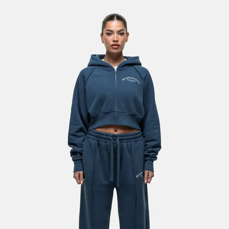 Raw Seam Washed Blue Zip Hoodie sold by Good For Nothing Clothing