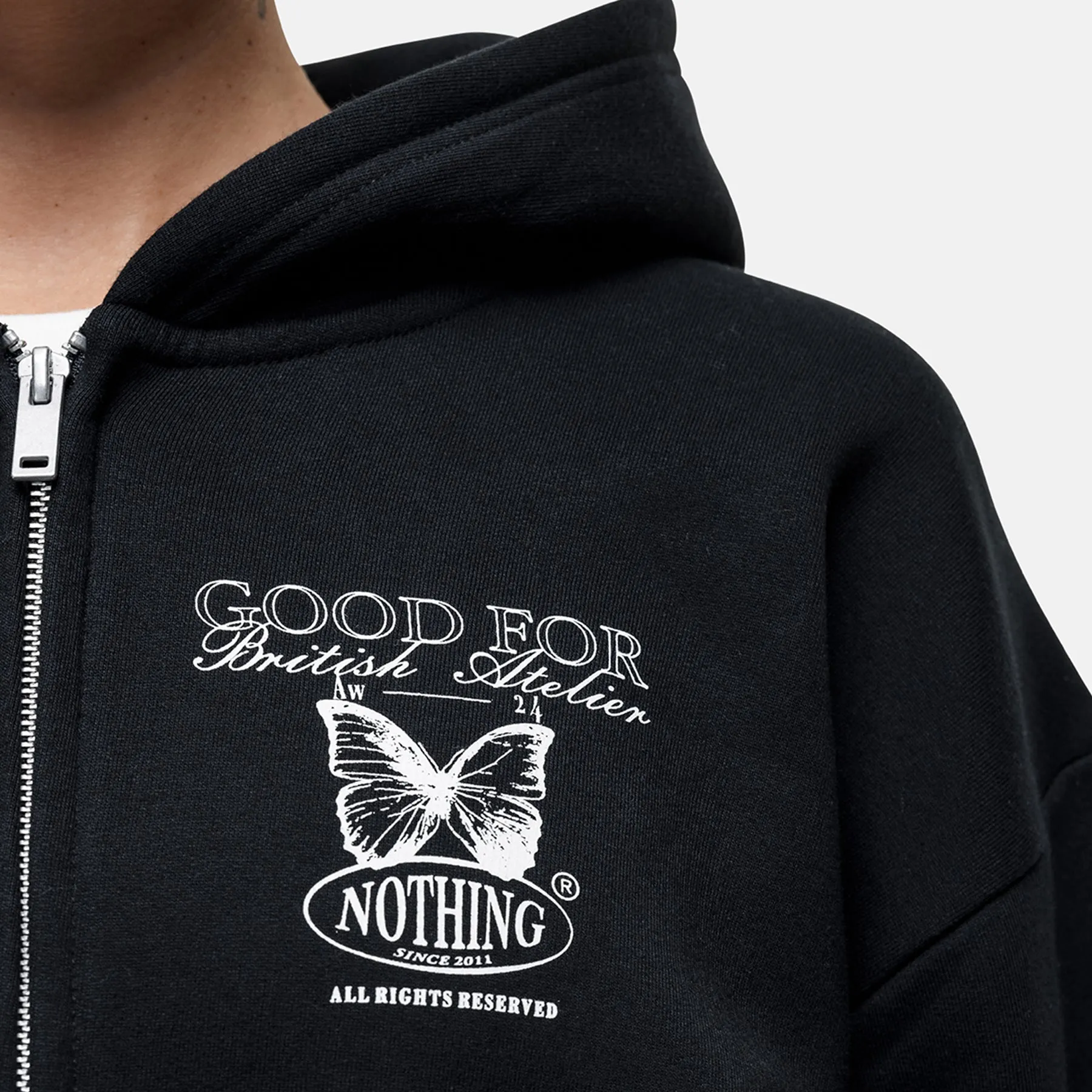 Atelier Butterfly Black Zip Hoodie sold by Good For Nothing Clothing product image thumbnail 3