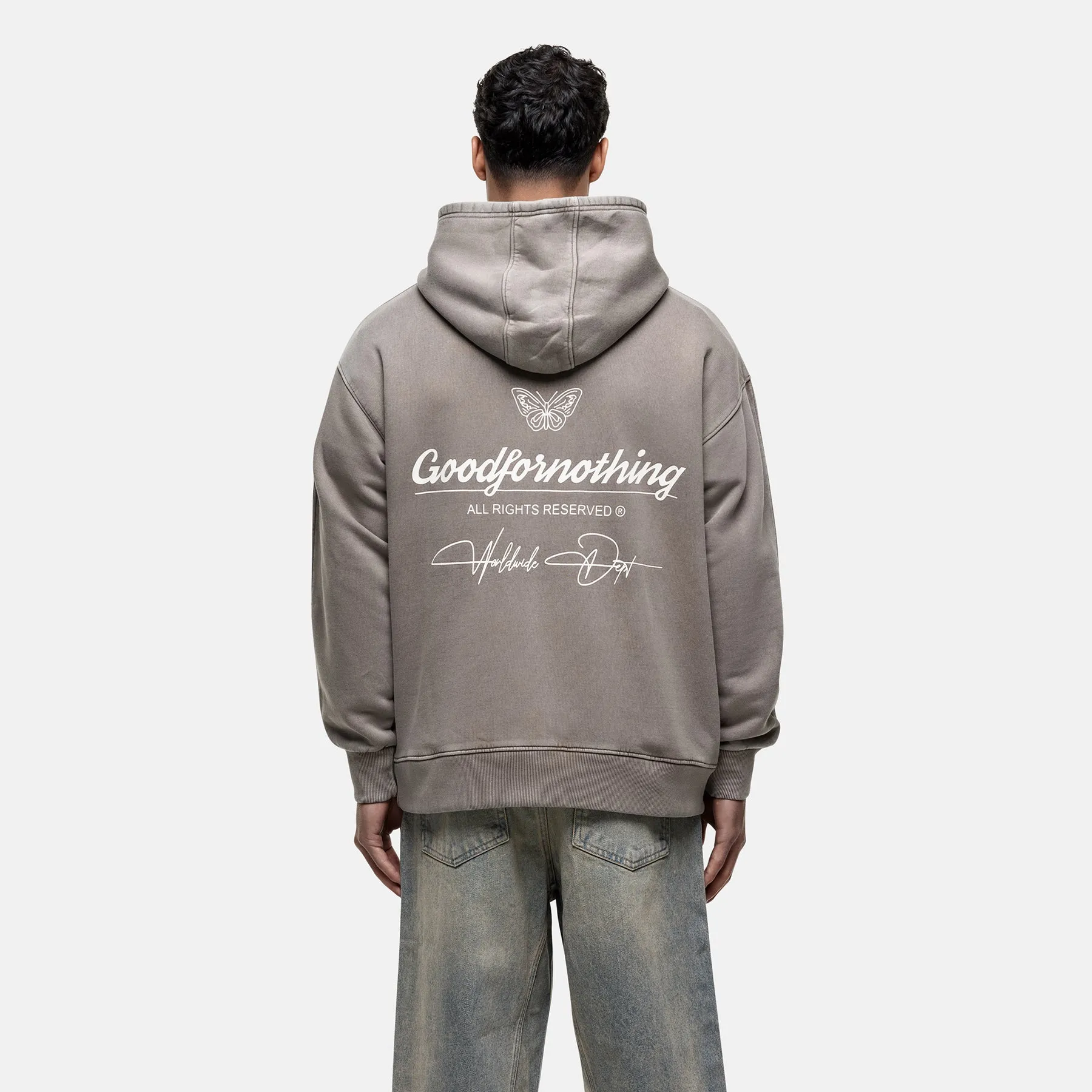 Cult Butterfly Taupe Washed Hoodie sold by Good For Nothing Clothing product image thumbnail 2