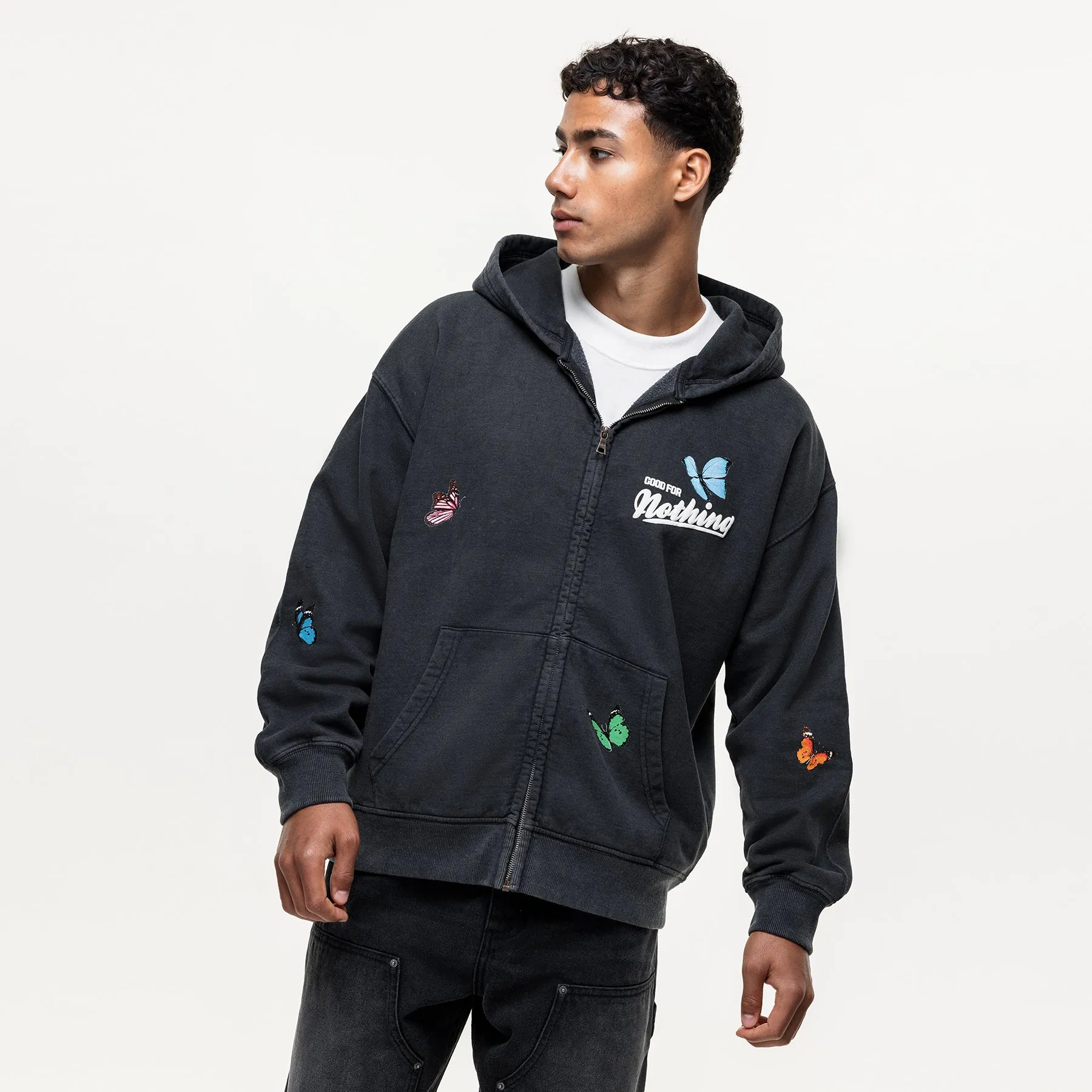 Flight Washed Black Zip Hoodie sold by Good For Nothing Clothing product image thumbnail 3