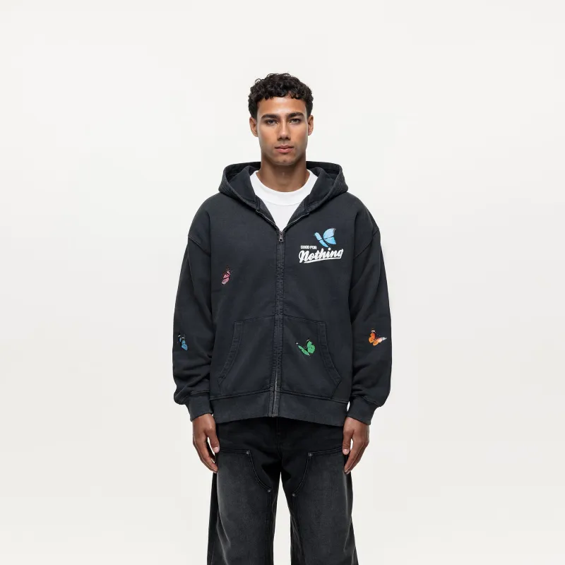 Flight Washed Black Zip Hoodie sold by Good For Nothing Clothing
