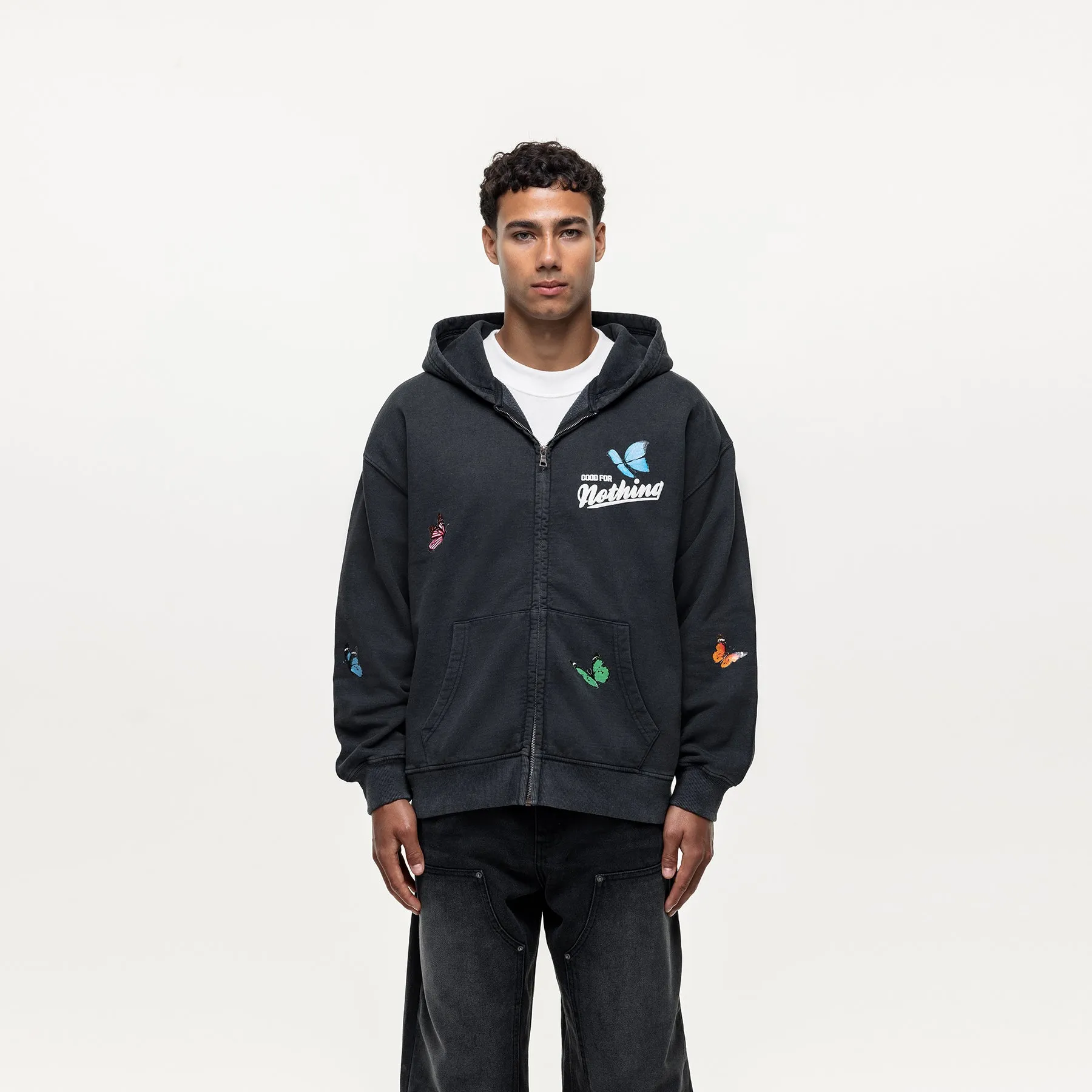 Flight Washed Black Zip Hoodie sold by Good For Nothing Clothing