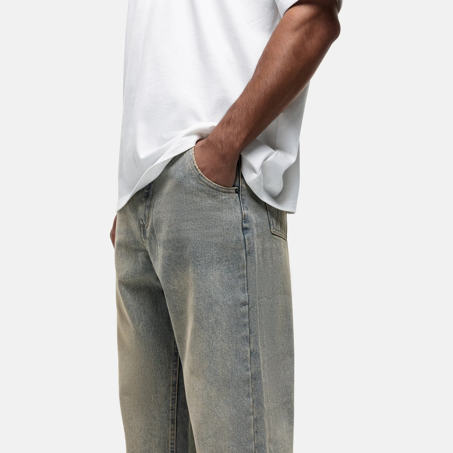 Heavy Washed Cream Blue Denim Jeans sold by Good For Nothing Clothing product image thumbnail 5