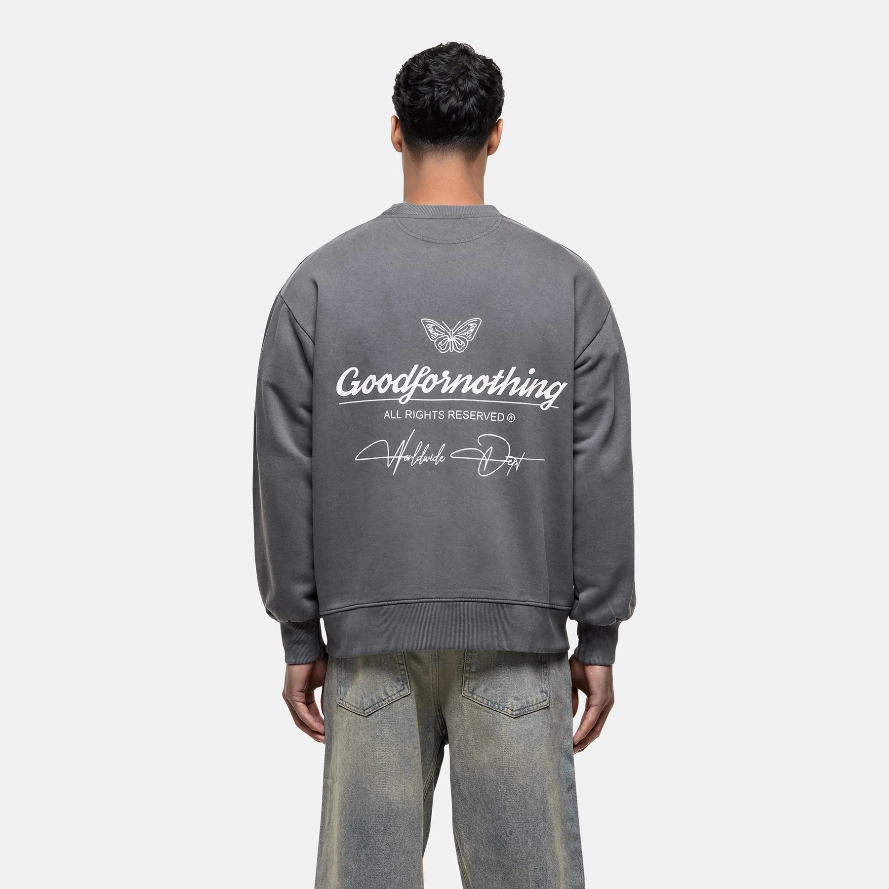 Cult Butterfly Grey Washed Sweatshirt sold by Good For Nothing Clothing
