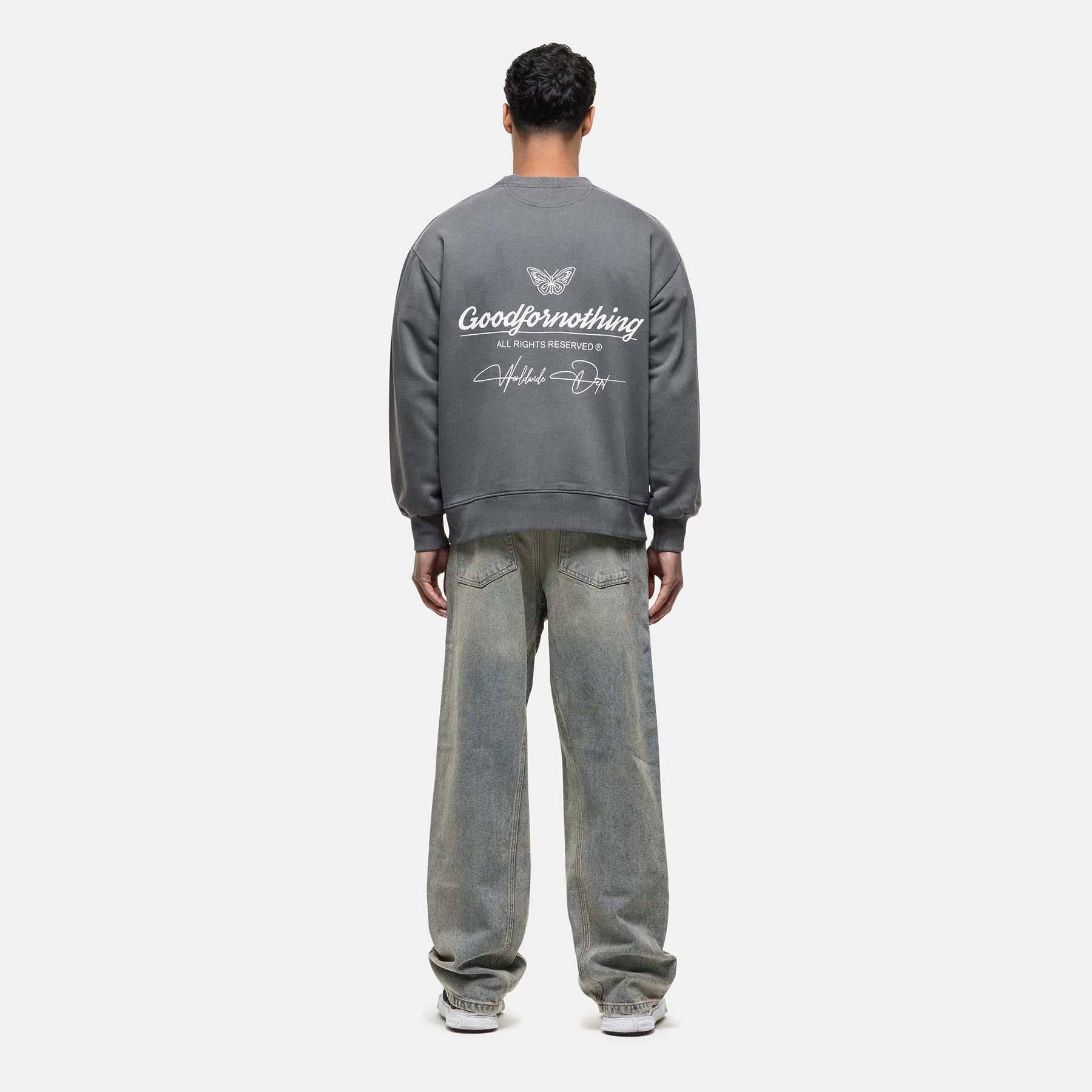 Cult Butterfly Grey Washed Sweatshirt sold by Good For Nothing Clothing product image thumbnail 4