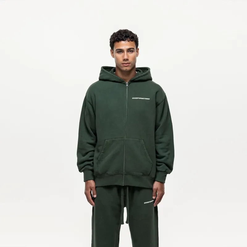 Vintage Washed Green Zip Hoodie sold by Good For Nothing Clothing