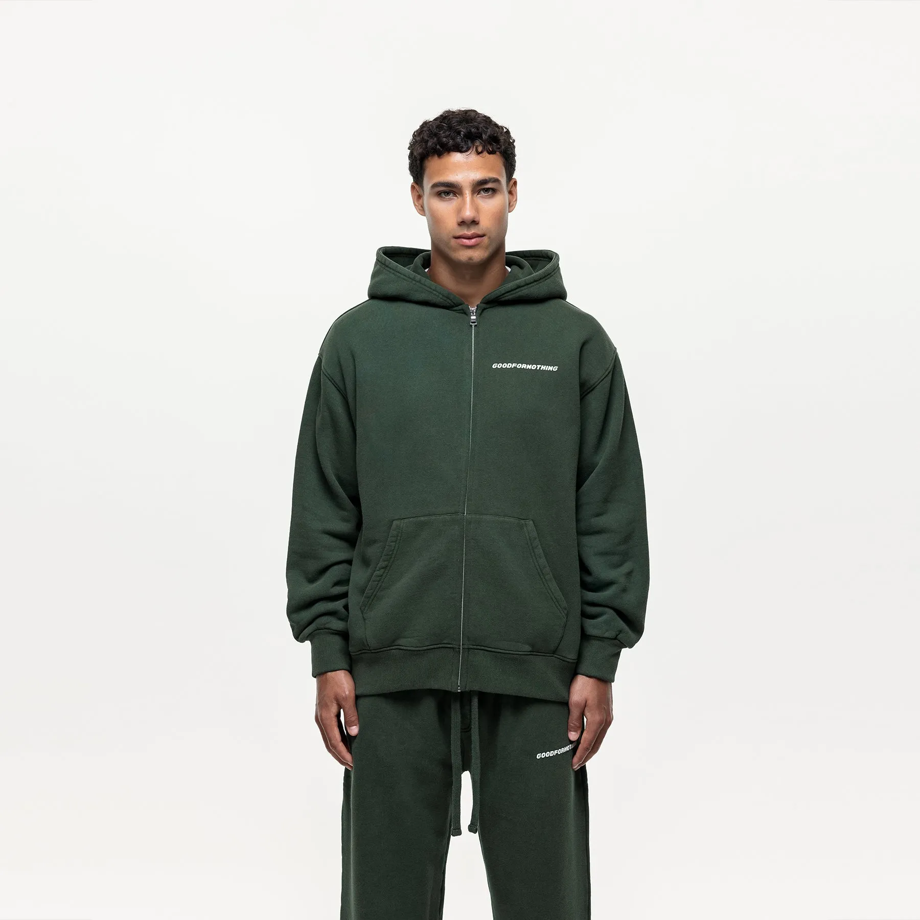 Vintage Washed Dark Green Zip Hoodie sold by Good for Nothing