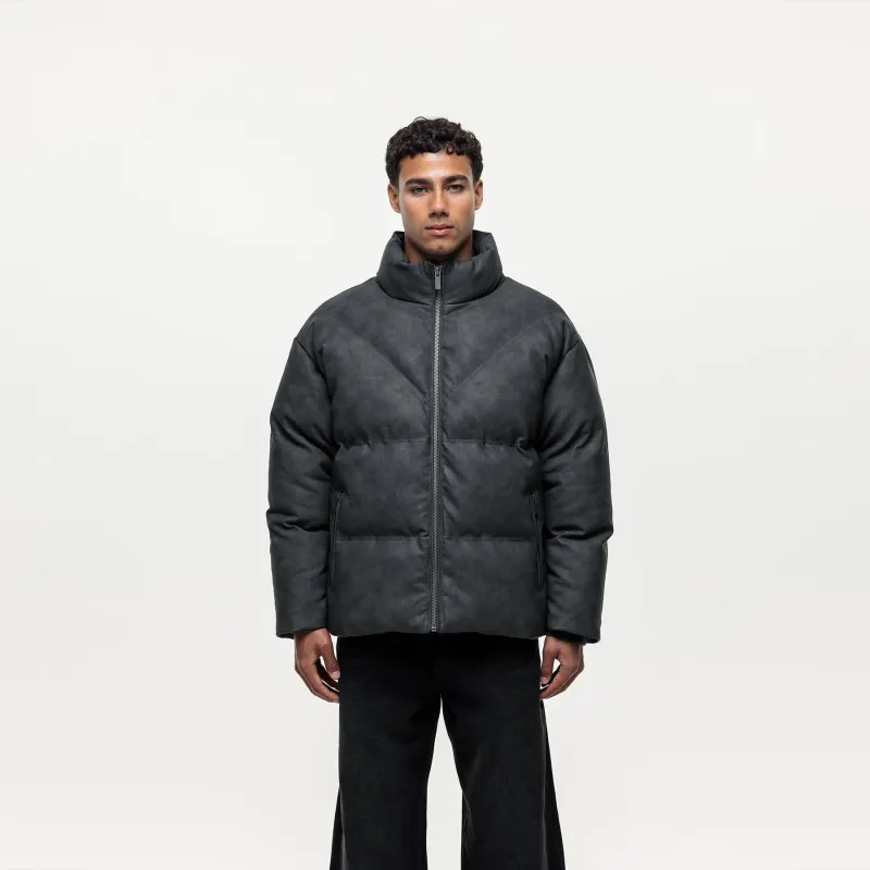 Vintage Grey Leather Puffer Coat sold by Good For Nothing Clothing