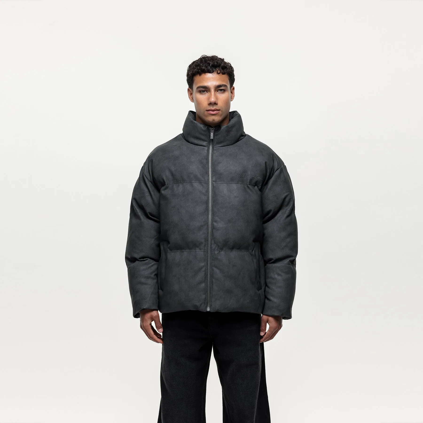 Vintage Black Leather Puffer Coat sold by Good For Nothing Clothing