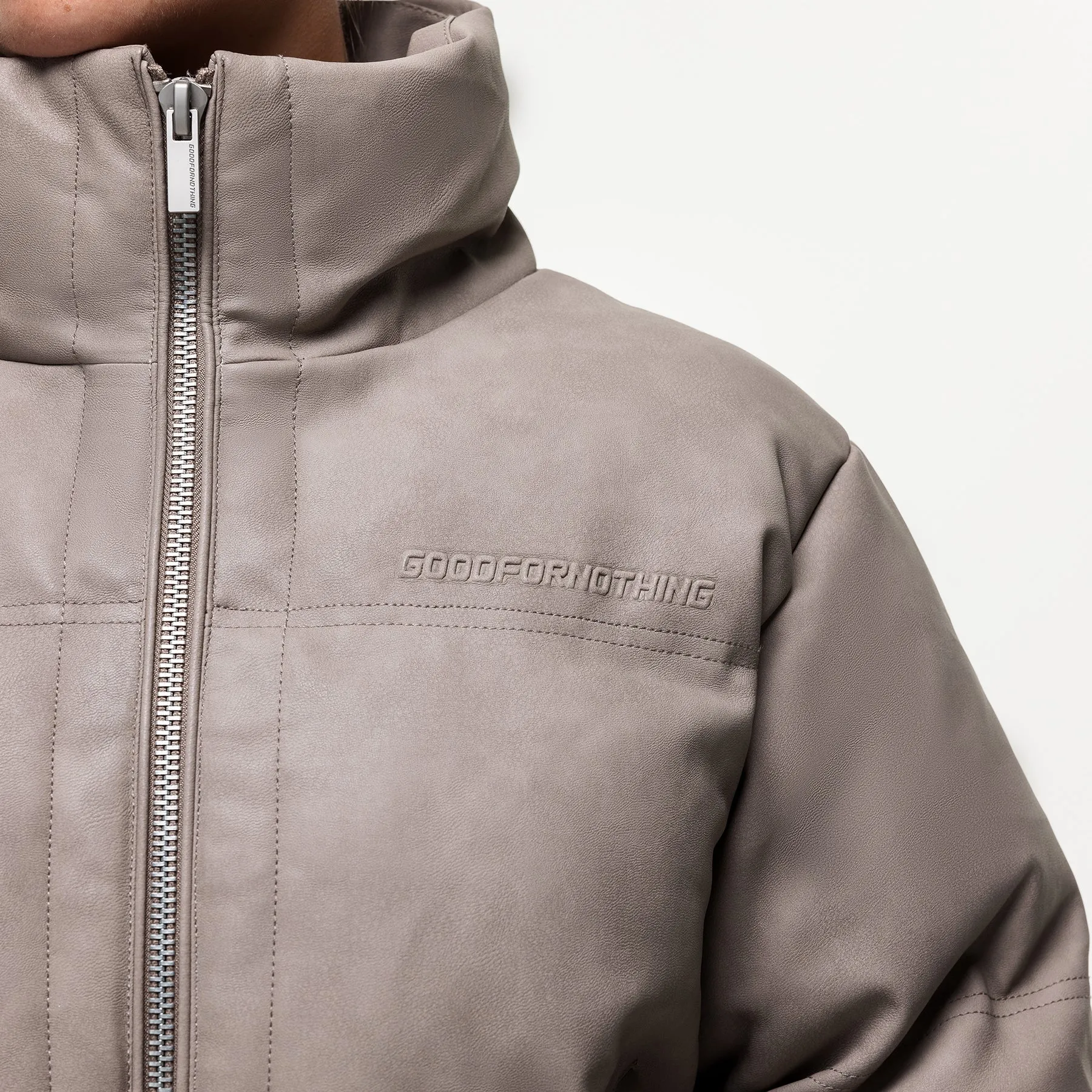 Vintage Taupe Leather Puffer Coat sold by Good For Nothing Clothing product image thumbnail 3