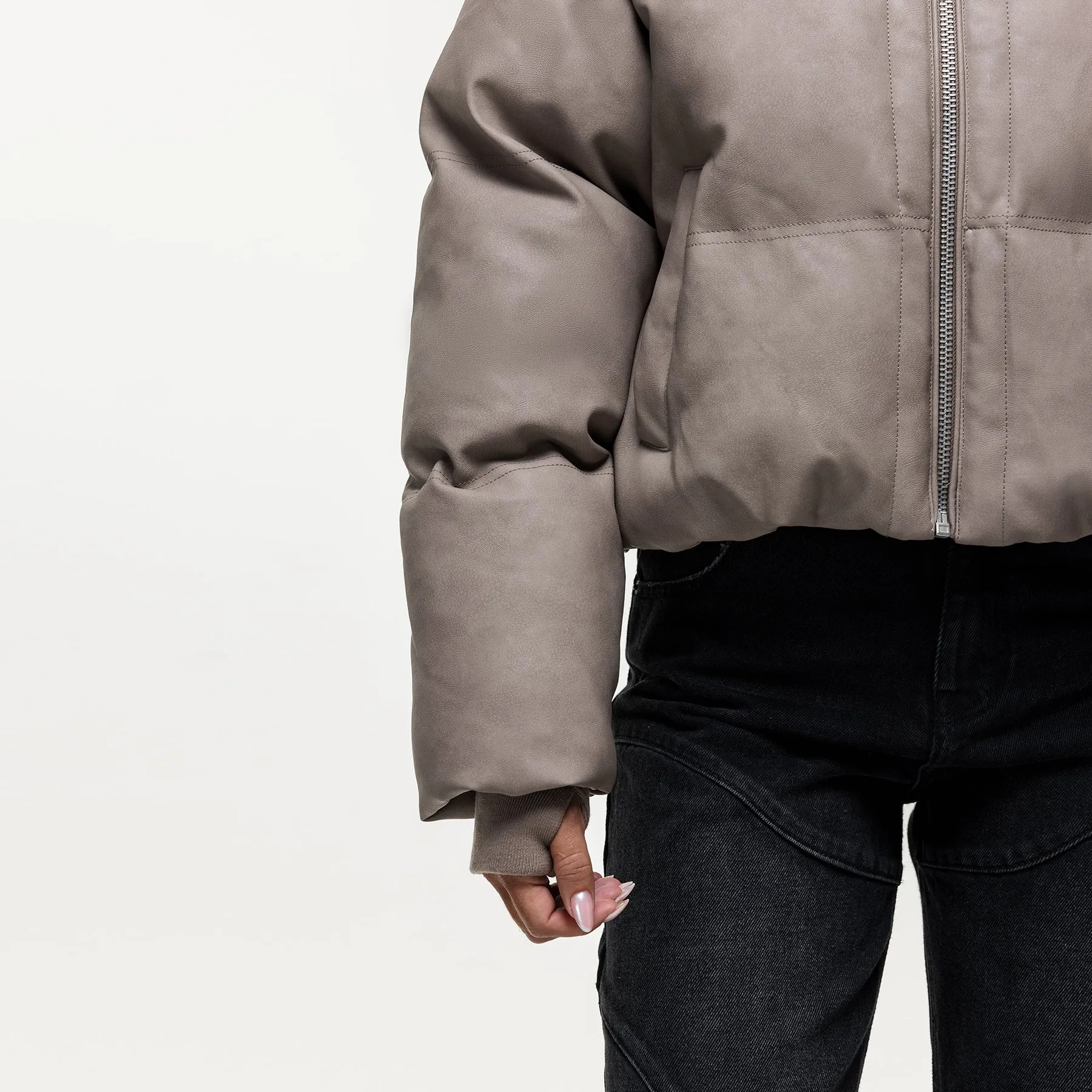 Vintage Taupe Leather Puffer Coat sold by Good For Nothing Clothing product image thumbnail 4