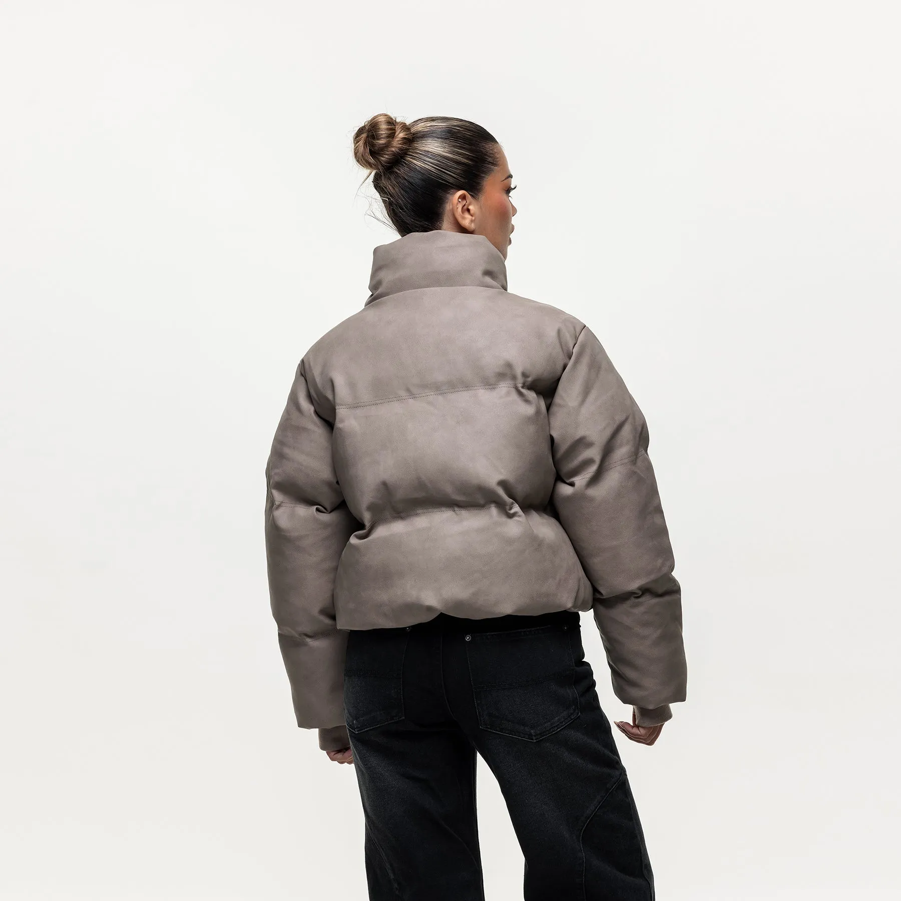 Vintage Taupe Leather Puffer Coat sold by Good For Nothing Clothing product image thumbnail 2