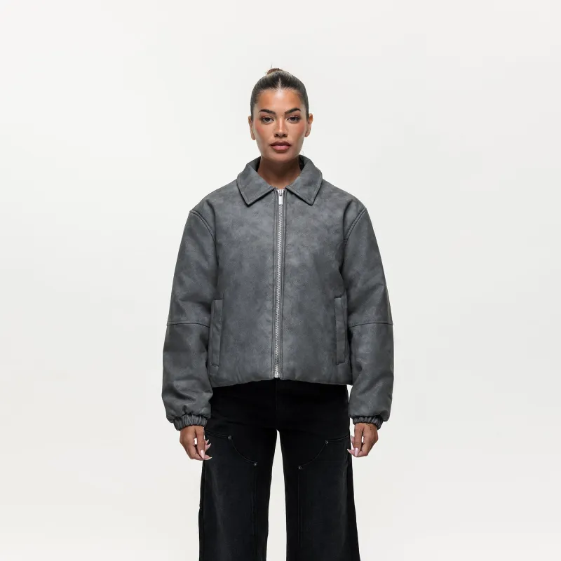 Vintage Grey Leather Coach Jacket sold by Good For Nothing Clothing