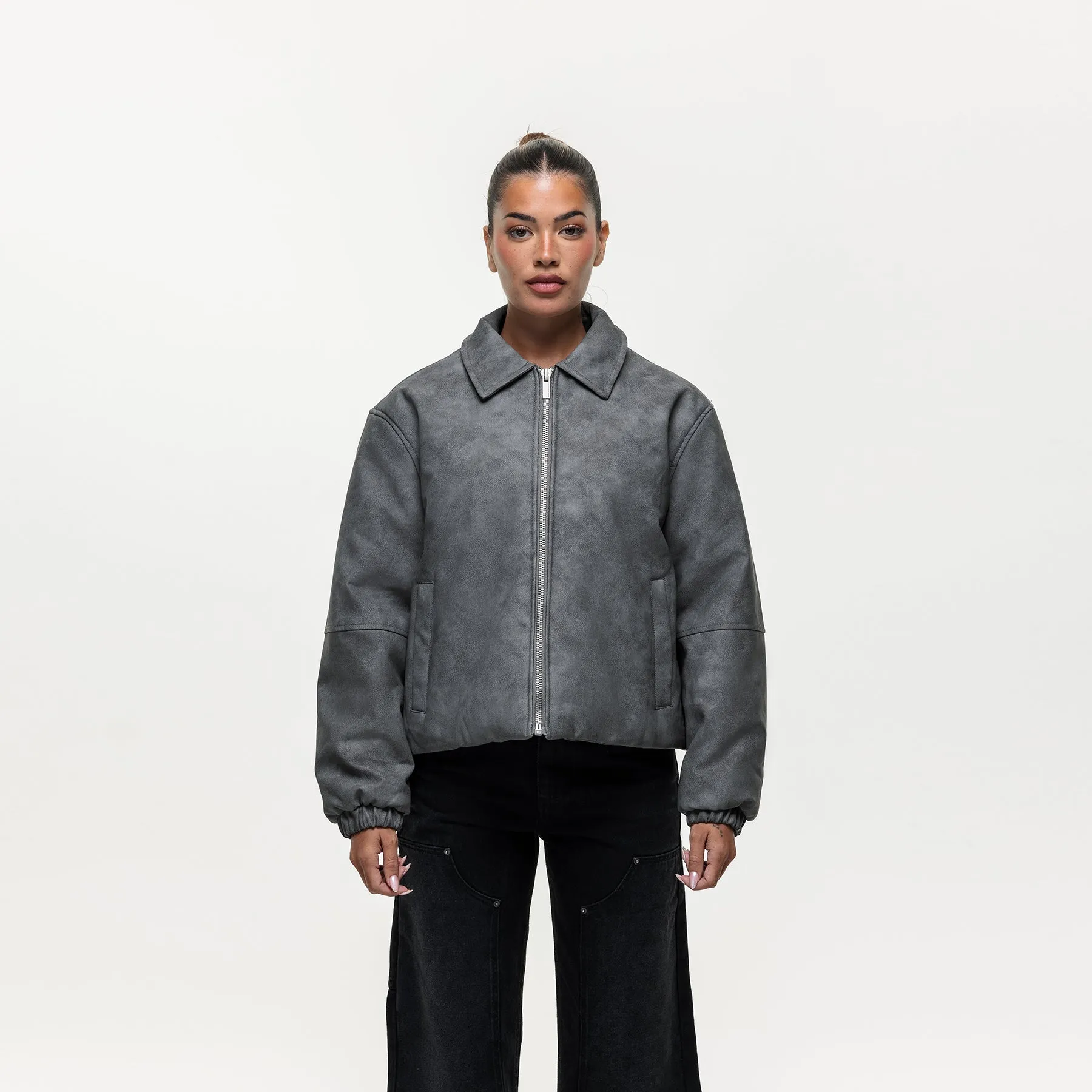 Vintage Grey Leather Coach Jacket sold by Good for Nothing