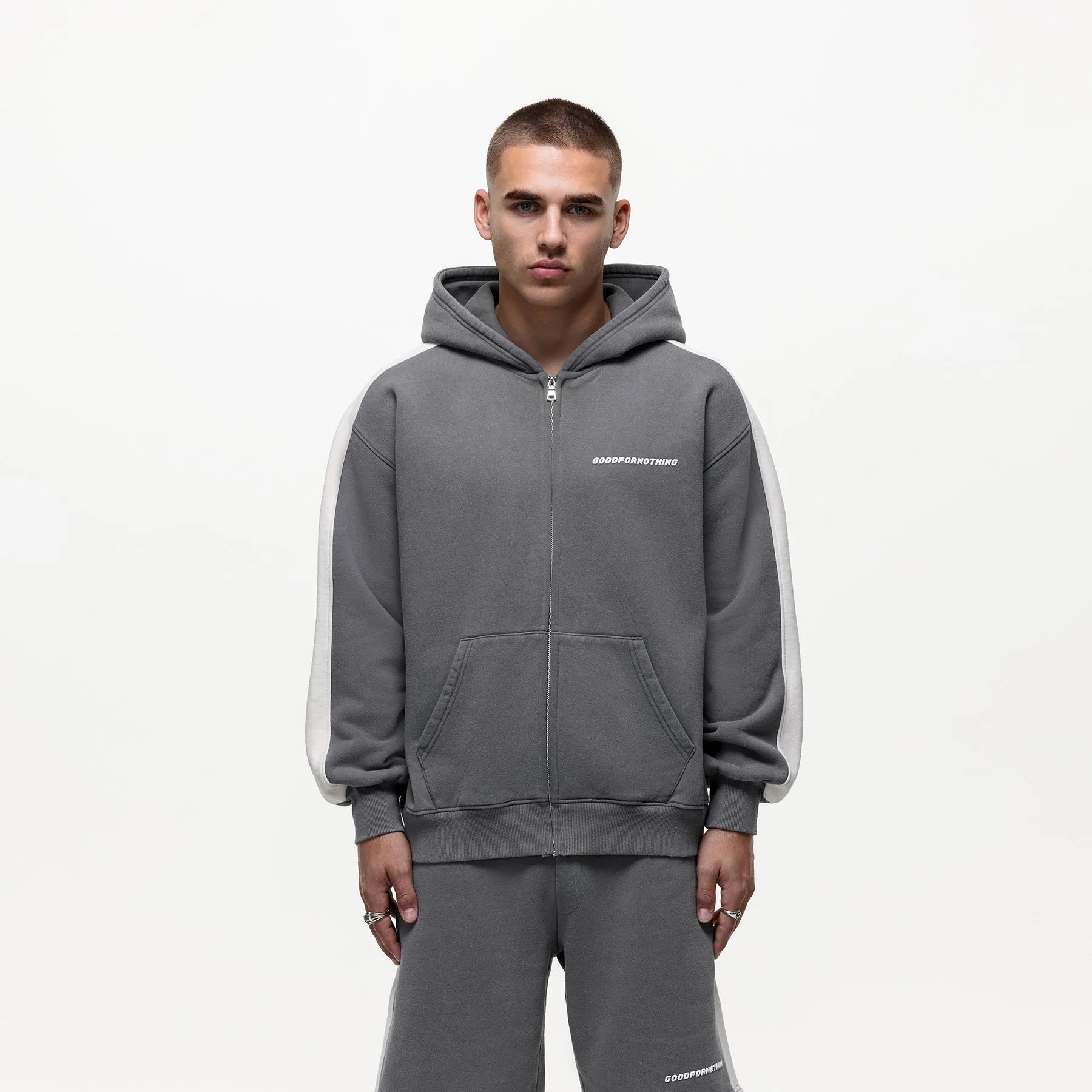 Vintage Track Grey Zip Hoodie sold by Good For Nothing Clothing