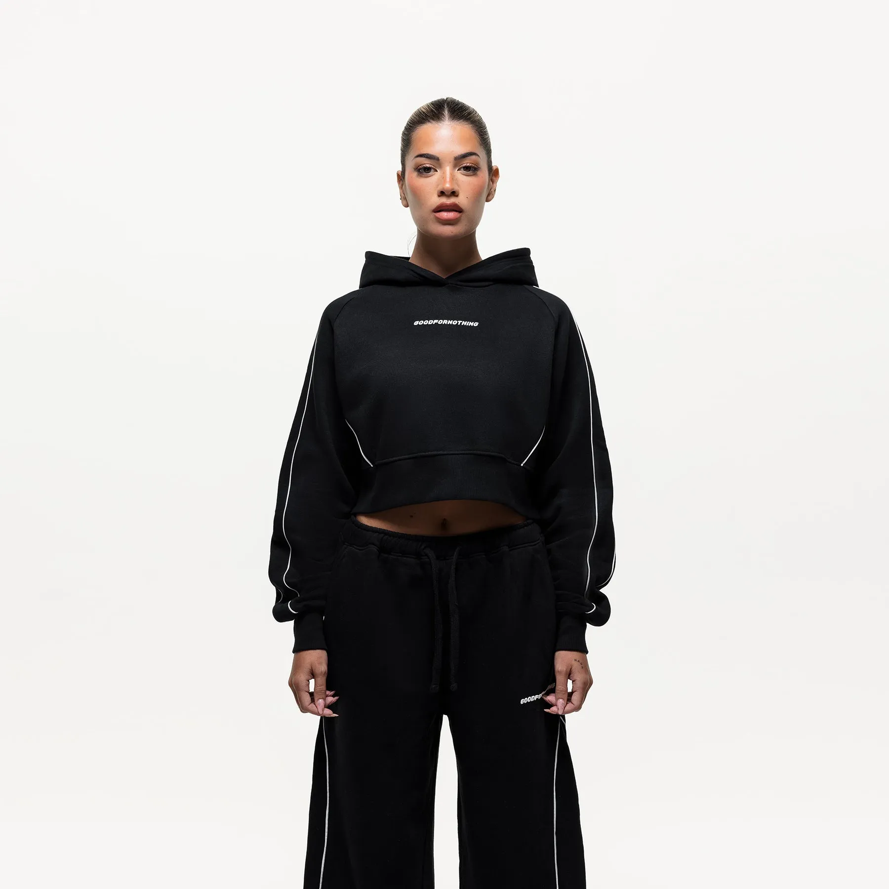 Outline Black Cropped Hoodie (Final Sale) sold by Good For Nothing Clothing