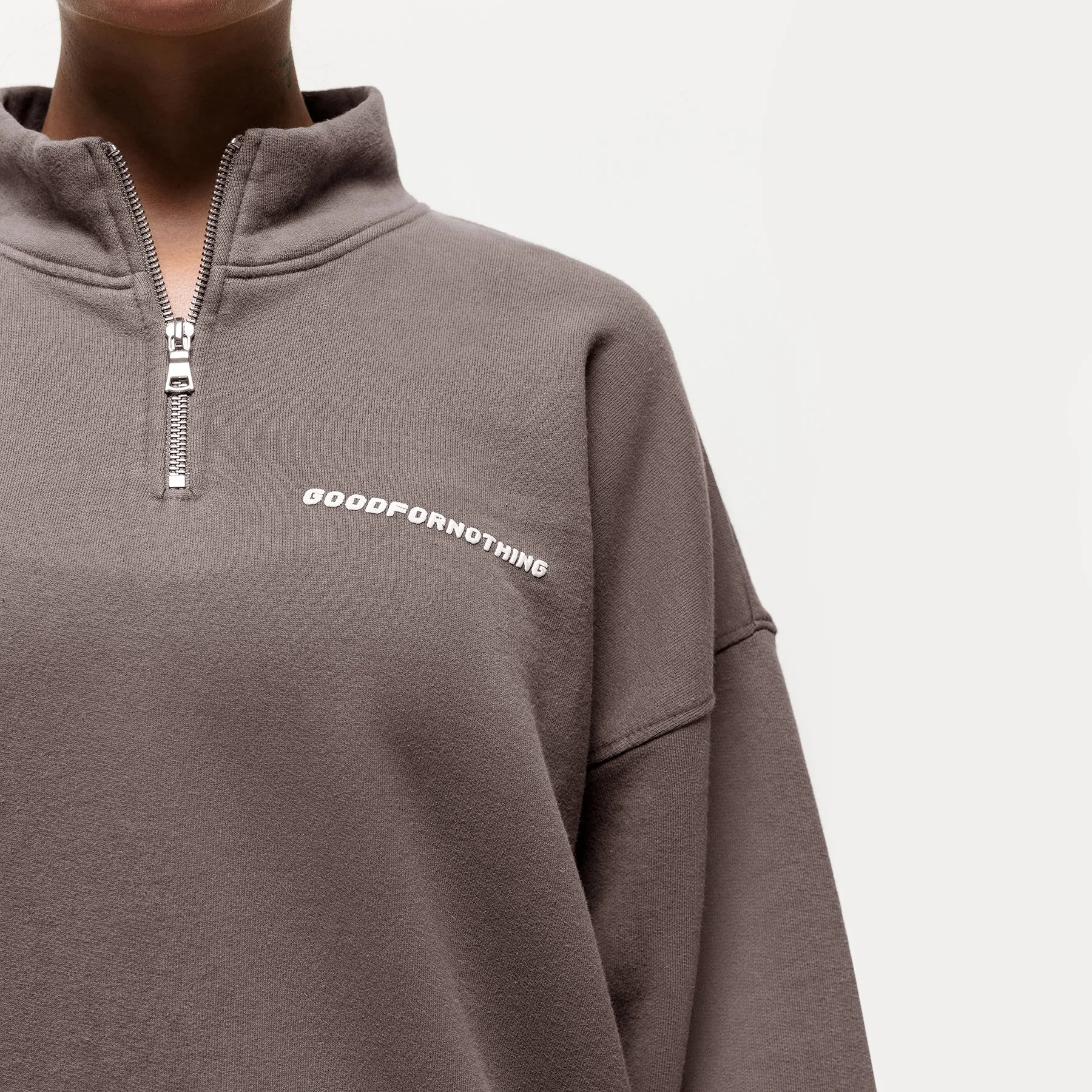 Vintage Washed Taupe Funnel Zip Sweat sold by Good For Nothing Clothing product image thumbnail 4