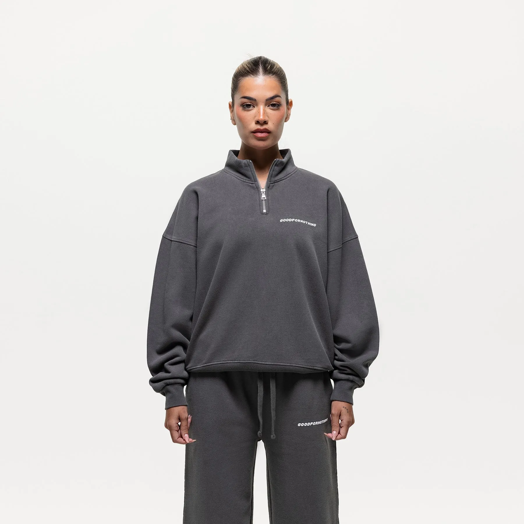 Gunmetal Grey Quarter Zip Sweatshirt sold by Good For Nothing Clothing