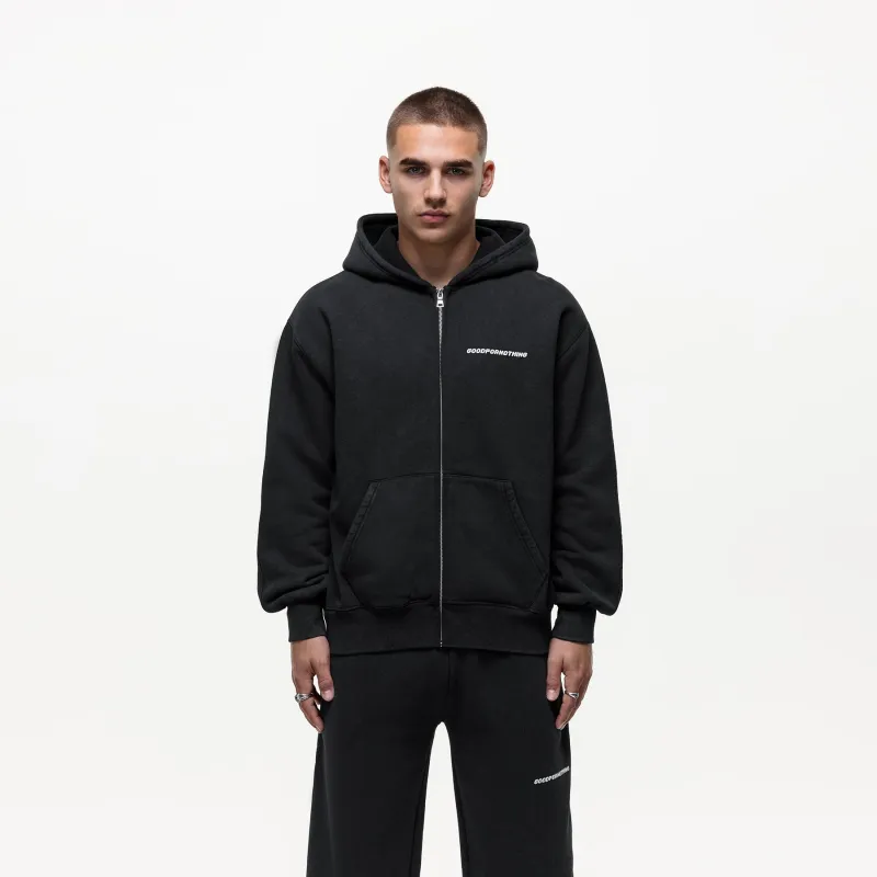 Vintage Washed Jet Black Zip Hoodie sold by Good For Nothing Clothing