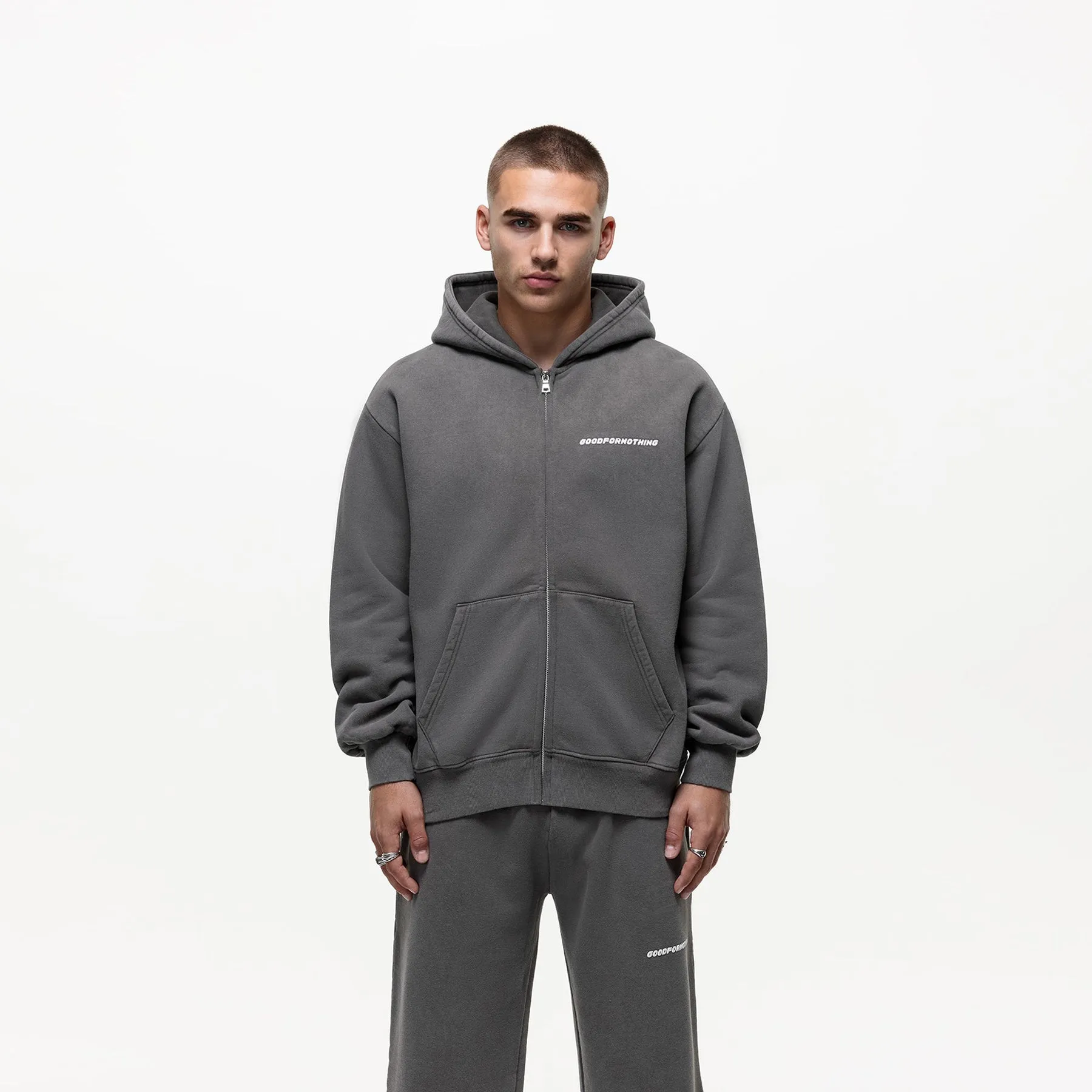 Vintage Washed Grey Zip Hoodie sold by Good For Nothing Clothing