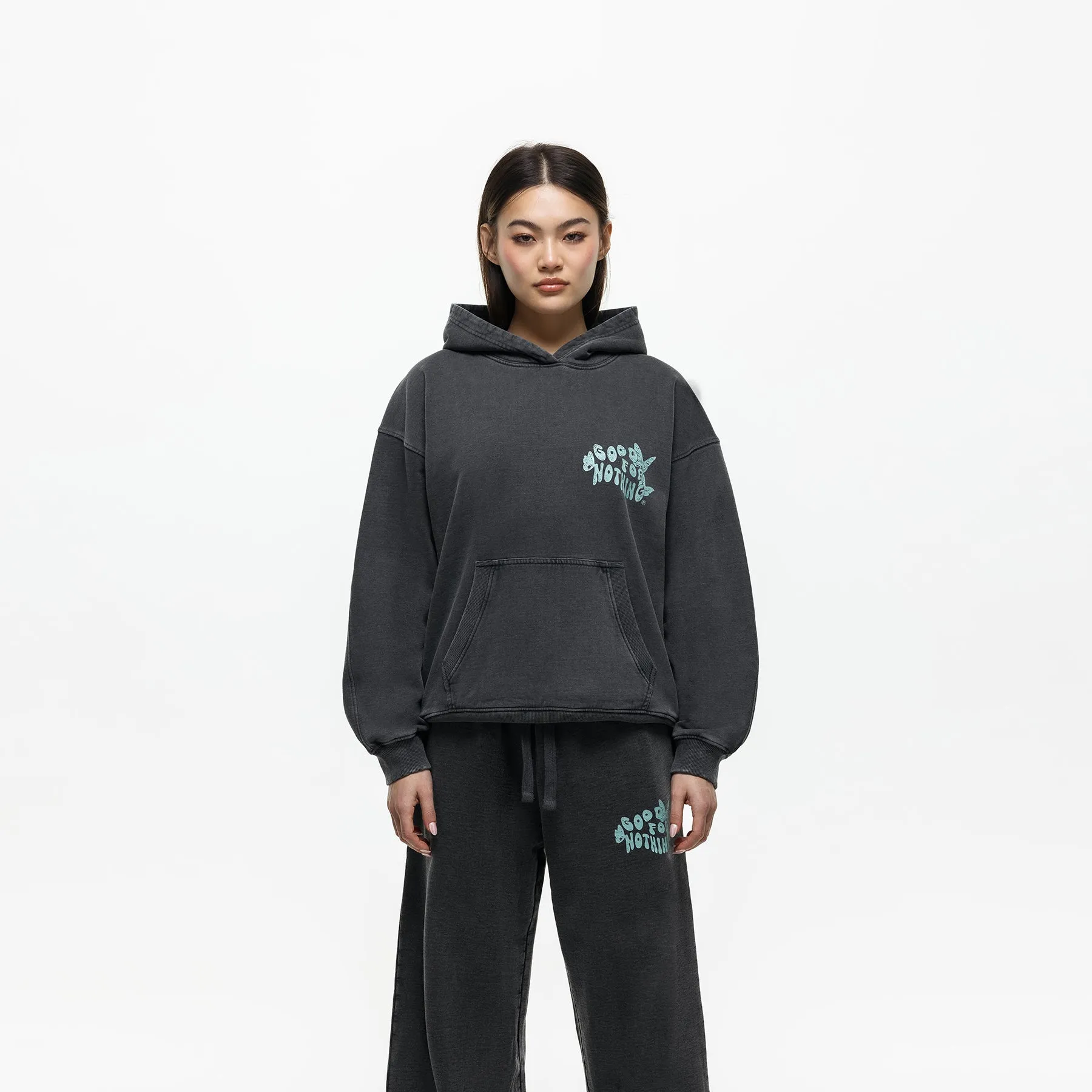 Stamp Washed Black Hoodie (Final Sale) sold by Good For Nothing Clothing