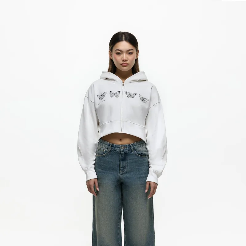 Metamorphosis White Zip Hoodie (Final Sale) sold by Good For Nothing Clothing