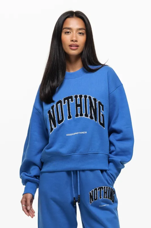 Oversized Varsity Boucle Blue Sweatshirt (Final Sale) sold by Good For Nothing Clothing