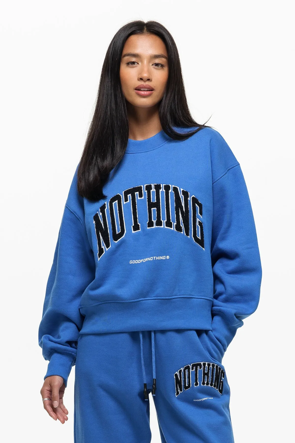 Oversized Varsity Boucle Blue Sweatshirt (Final Sale) sold by Good For Nothing Clothing