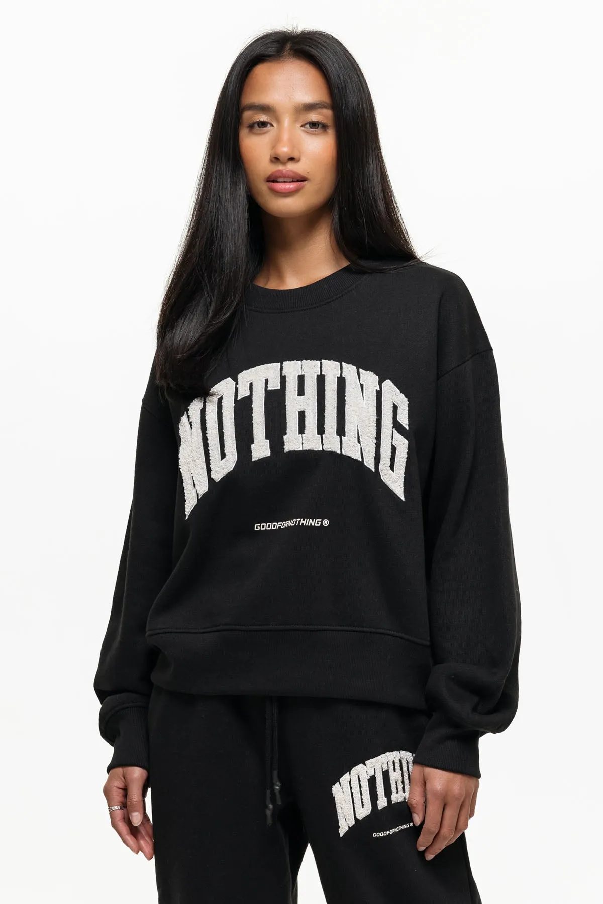 Oversized Varsity Boucle Black Sweatshirt sold by Good For Nothing Clothing