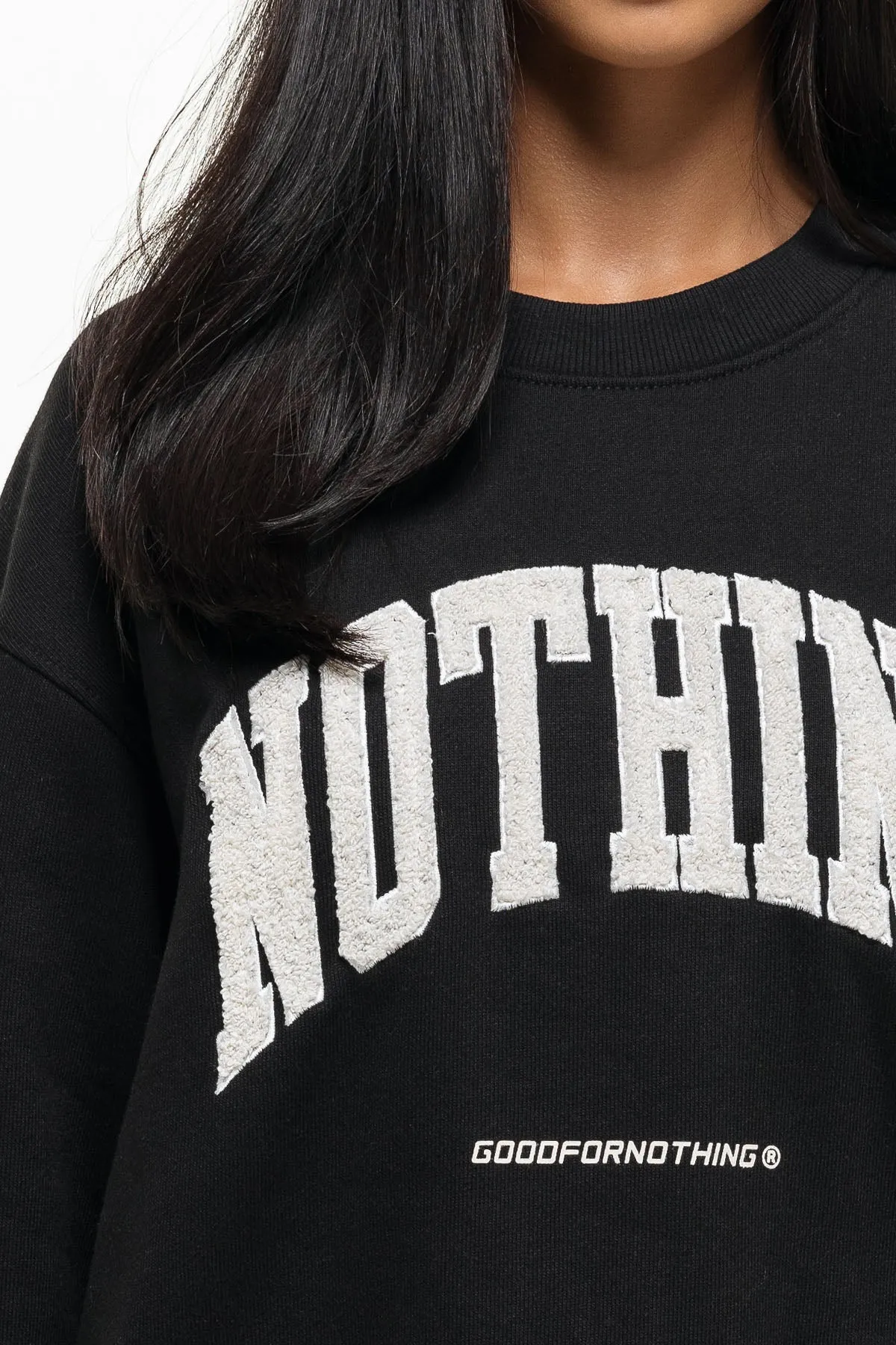 Oversized Varsity Boucle Black Sweatshirt sold by Good For Nothing Clothing product image thumbnail 3