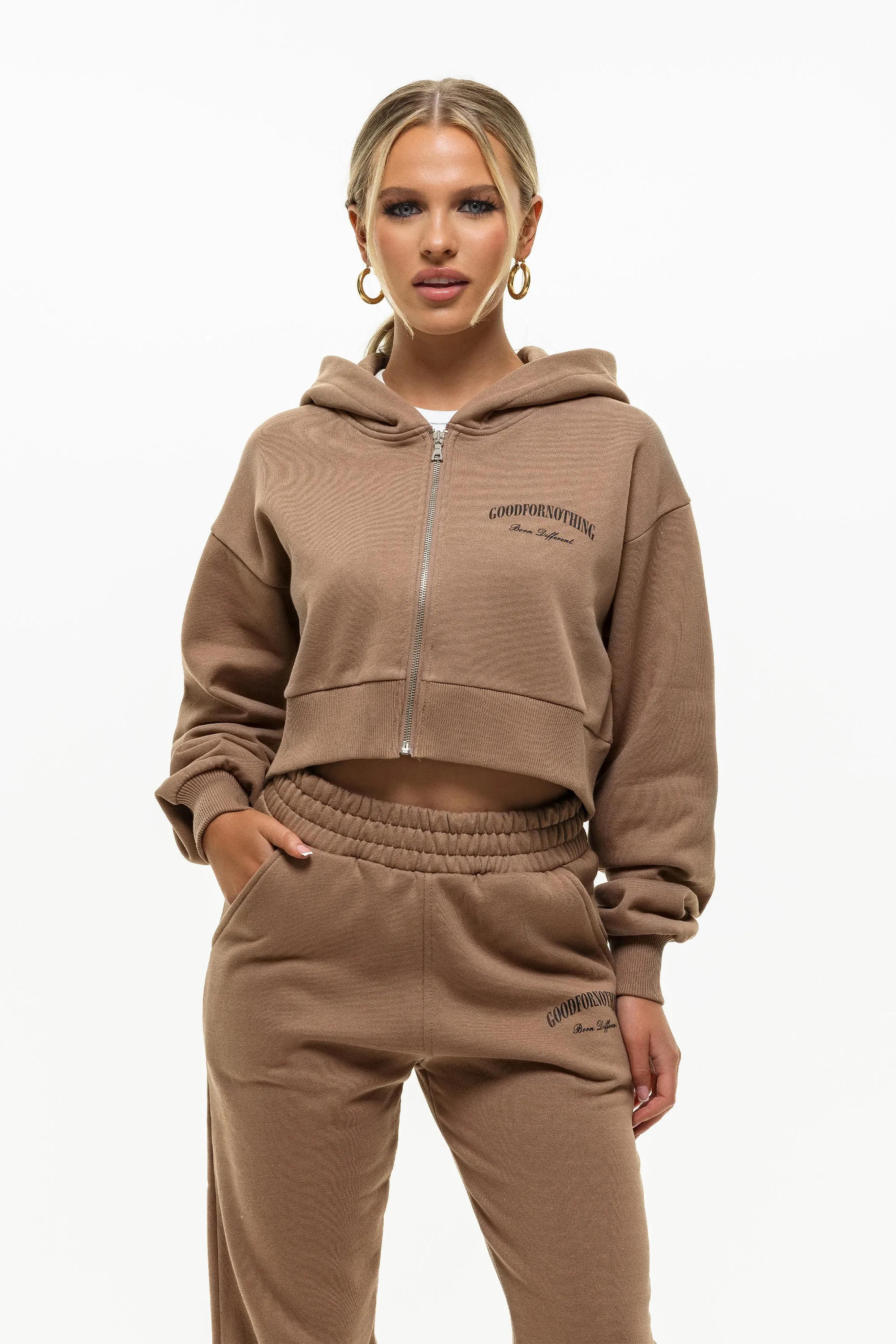 Heritage Tan Cropped Zip Hoodie sold by Good For Nothing Clothing