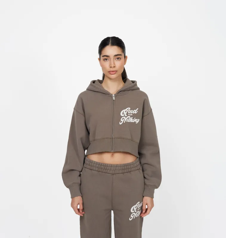 Authentic Taupe Zip Hoodie sold by Good For Nothing Clothing