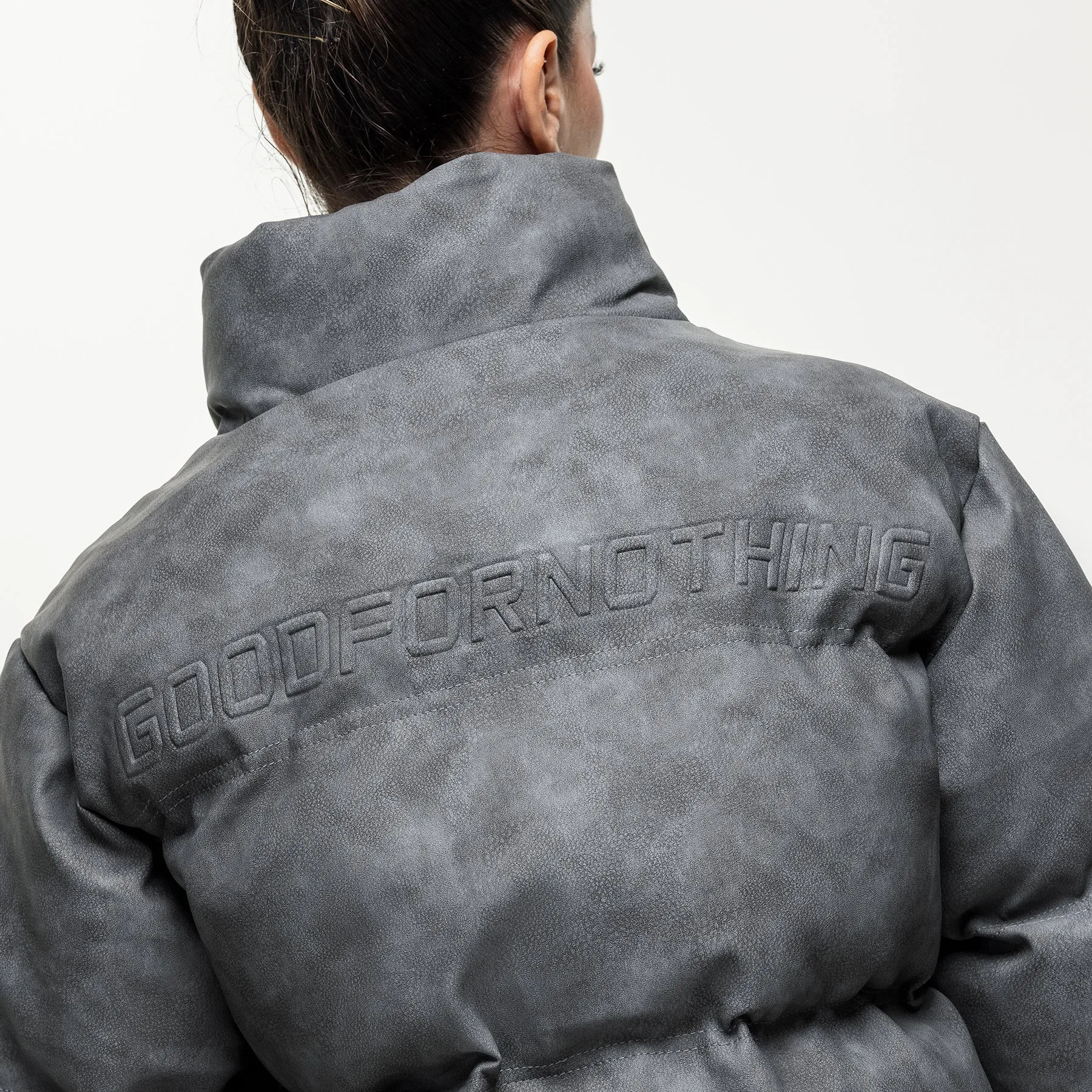 Vintage Grey Leather Puffer Coat sold by Good For Nothing Clothing product image thumbnail 2