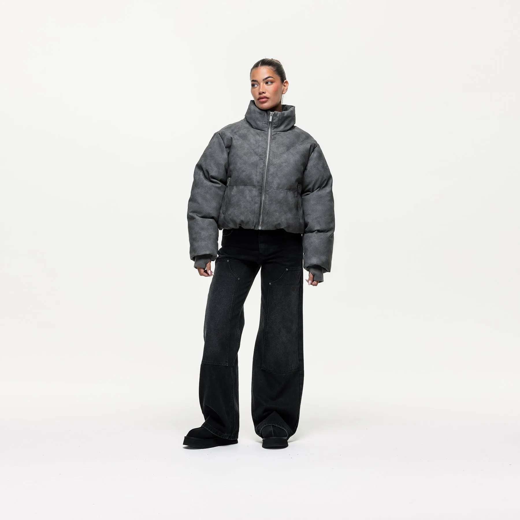 Vintage Grey Leather Puffer Coat sold by Good For Nothing Clothing product image thumbnail 5