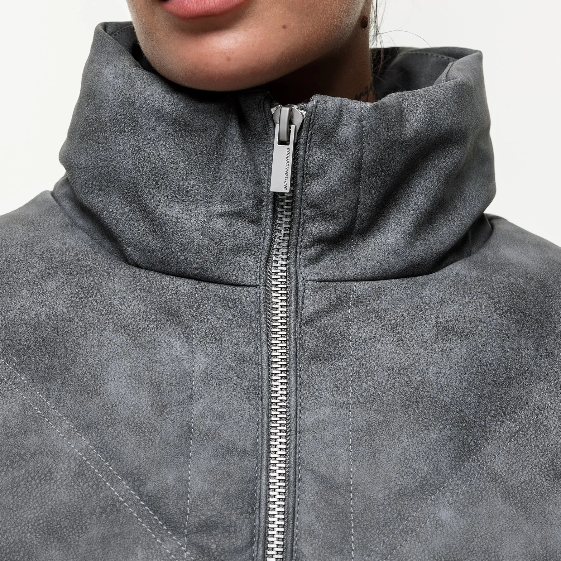 Vintage Grey Leather Puffer Coat sold by Good For Nothing Clothing product image thumbnail 3