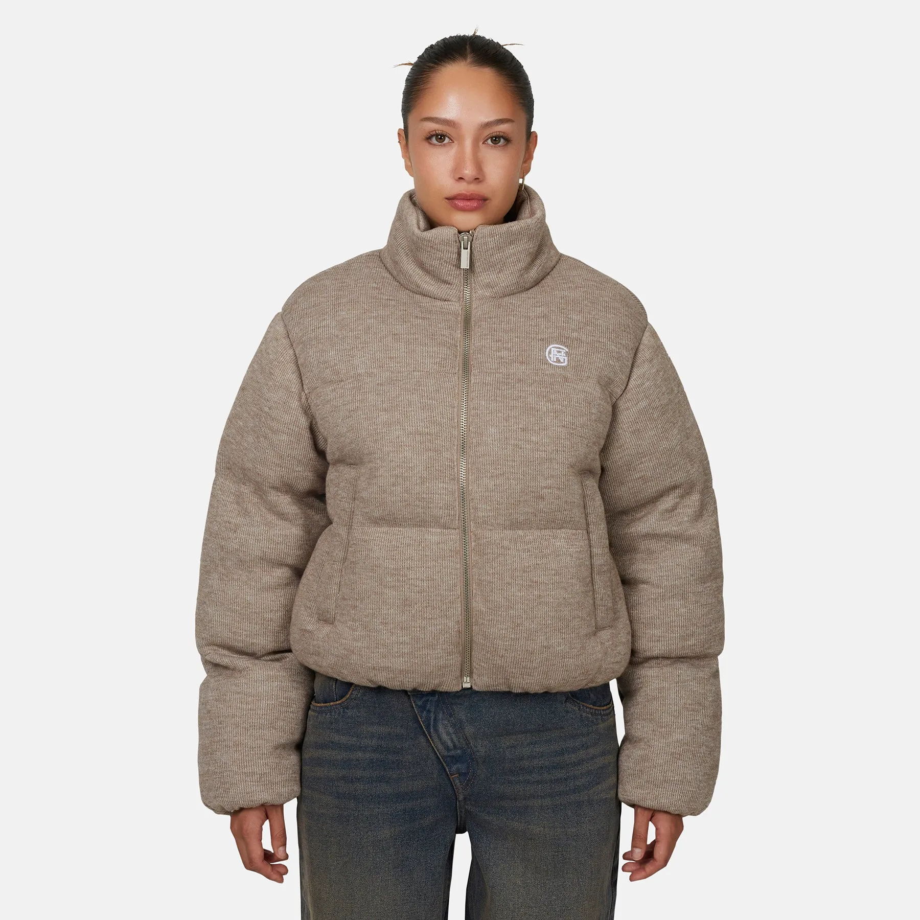 Monogram Knitted Oat Puffer Jacket sold by Good for Nothing