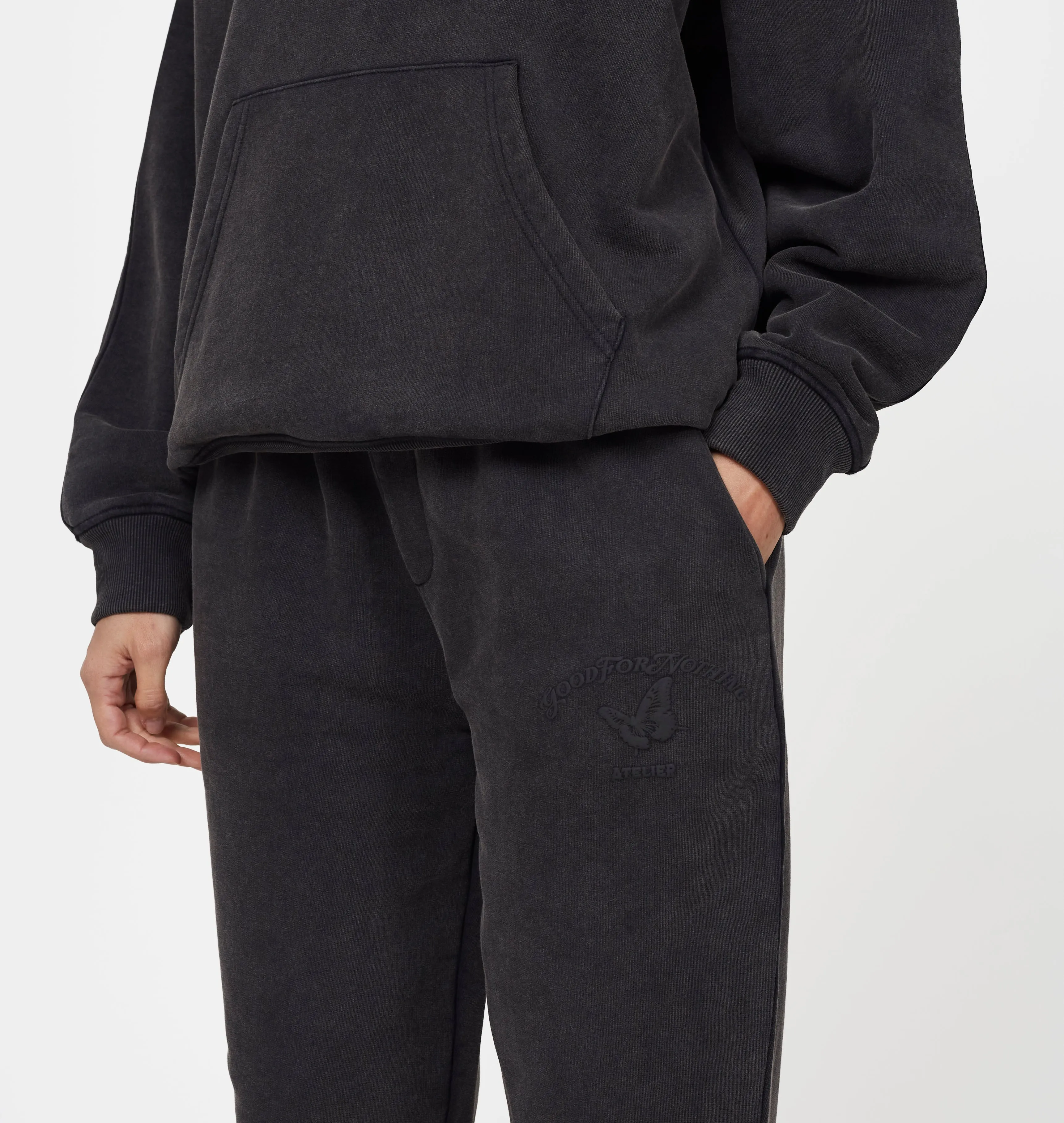 Float Butterfly Washed Black Sweatpants sold by Good For Nothing Clothing product image thumbnail 2