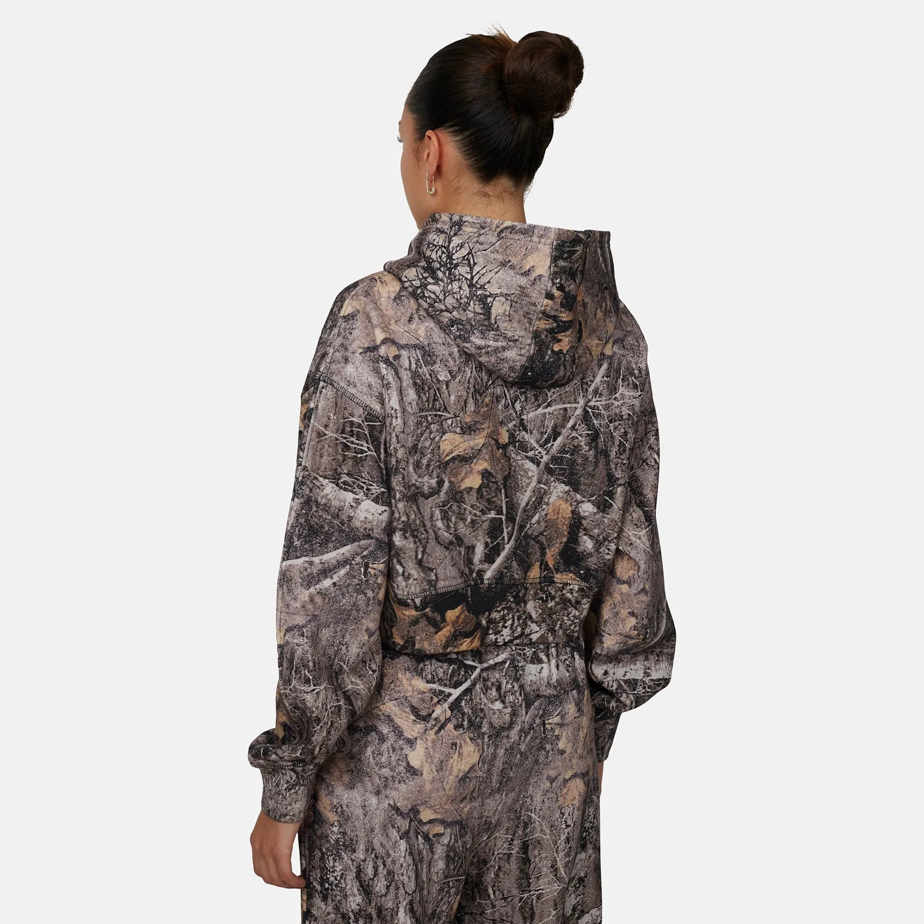 Woodland Camo Brown Crop Zip Hoodie sold by Good For Nothing Clothing product image thumbnail 3